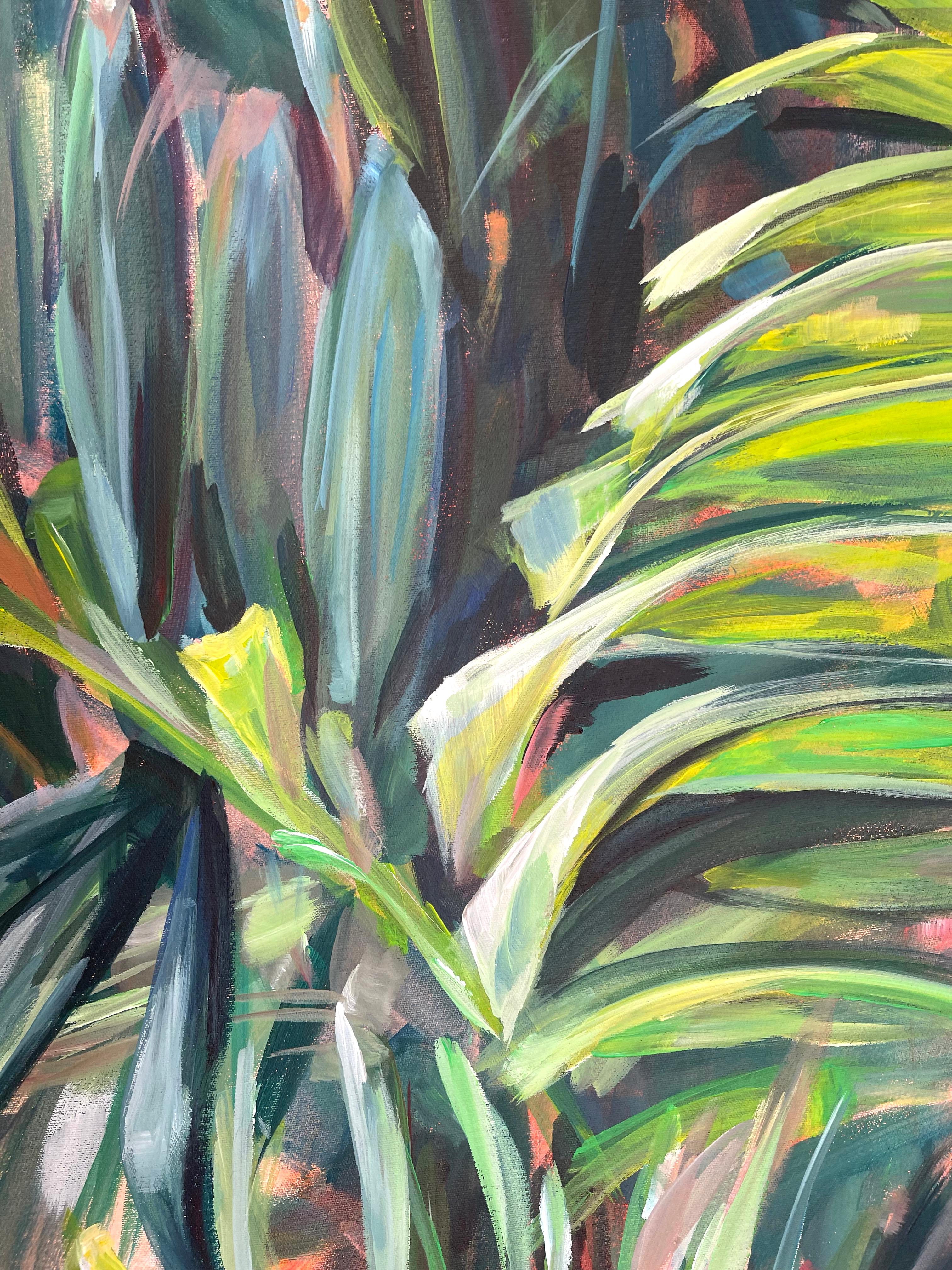 Whisper of palms. Greenery Tropical leaves. - Impressionist Painting by Momalyu Liubov