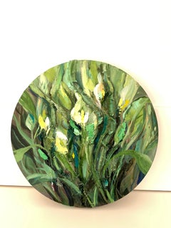 "Nature della donna".  Quadro originale su tela di colore verde con texture floreale.