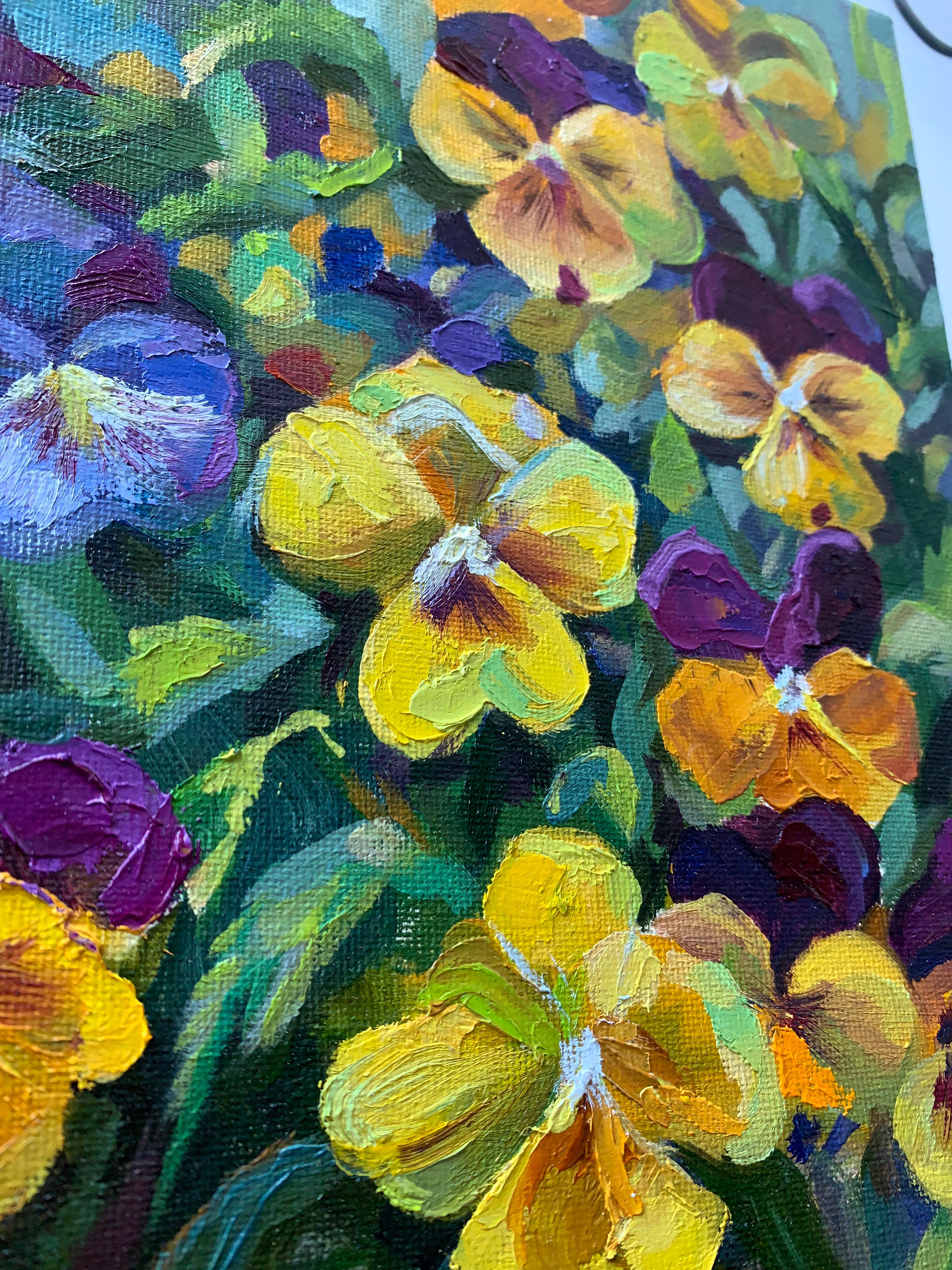 Viola amarilla. Flores de primavera. 2 del Tríptico - Painting Impresionista de Momalyu Liubov