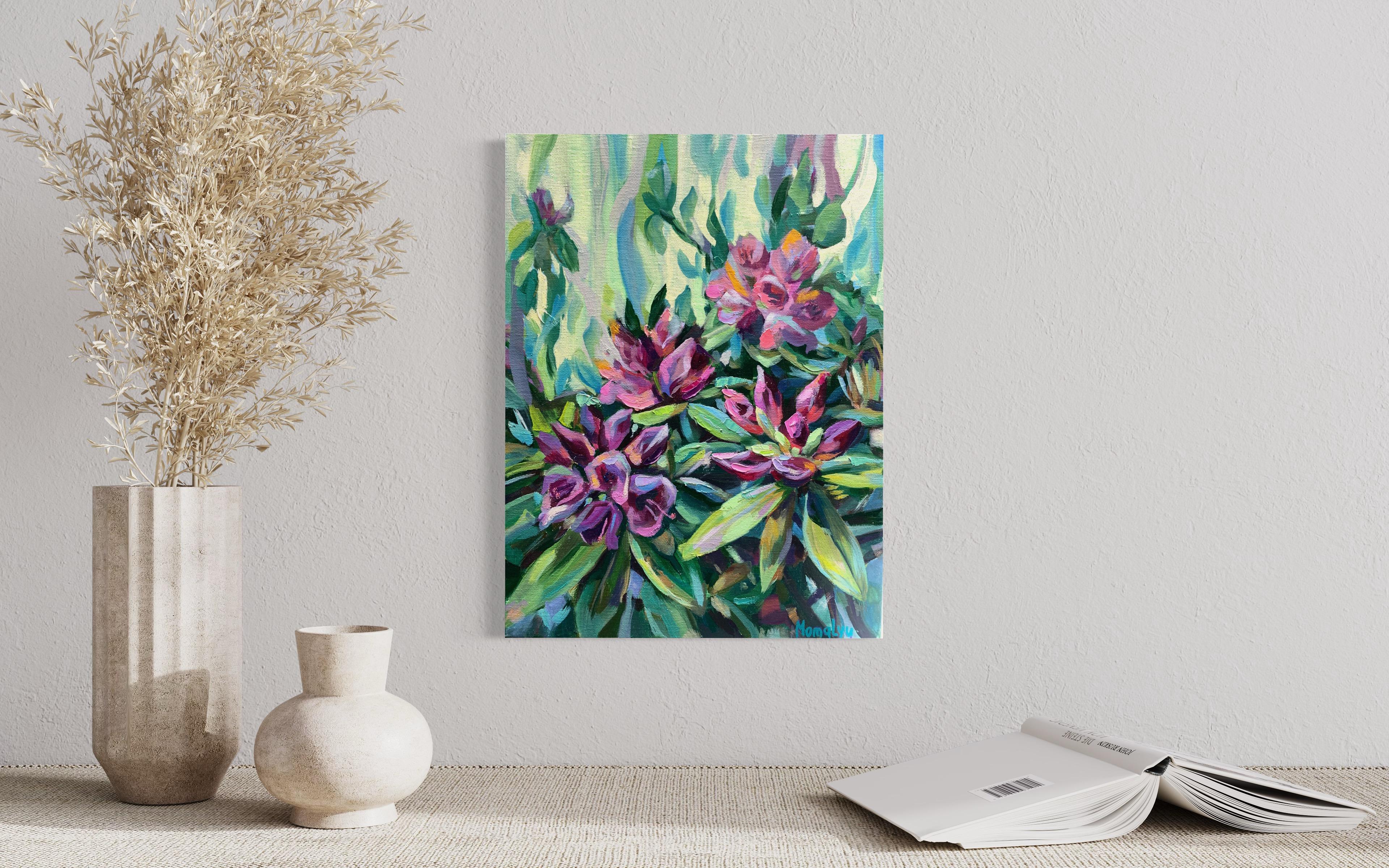 Rododendro. Floración alegre. Impresión Giclée sobre lienzo - Print Impresionista de Momalyu Liubov