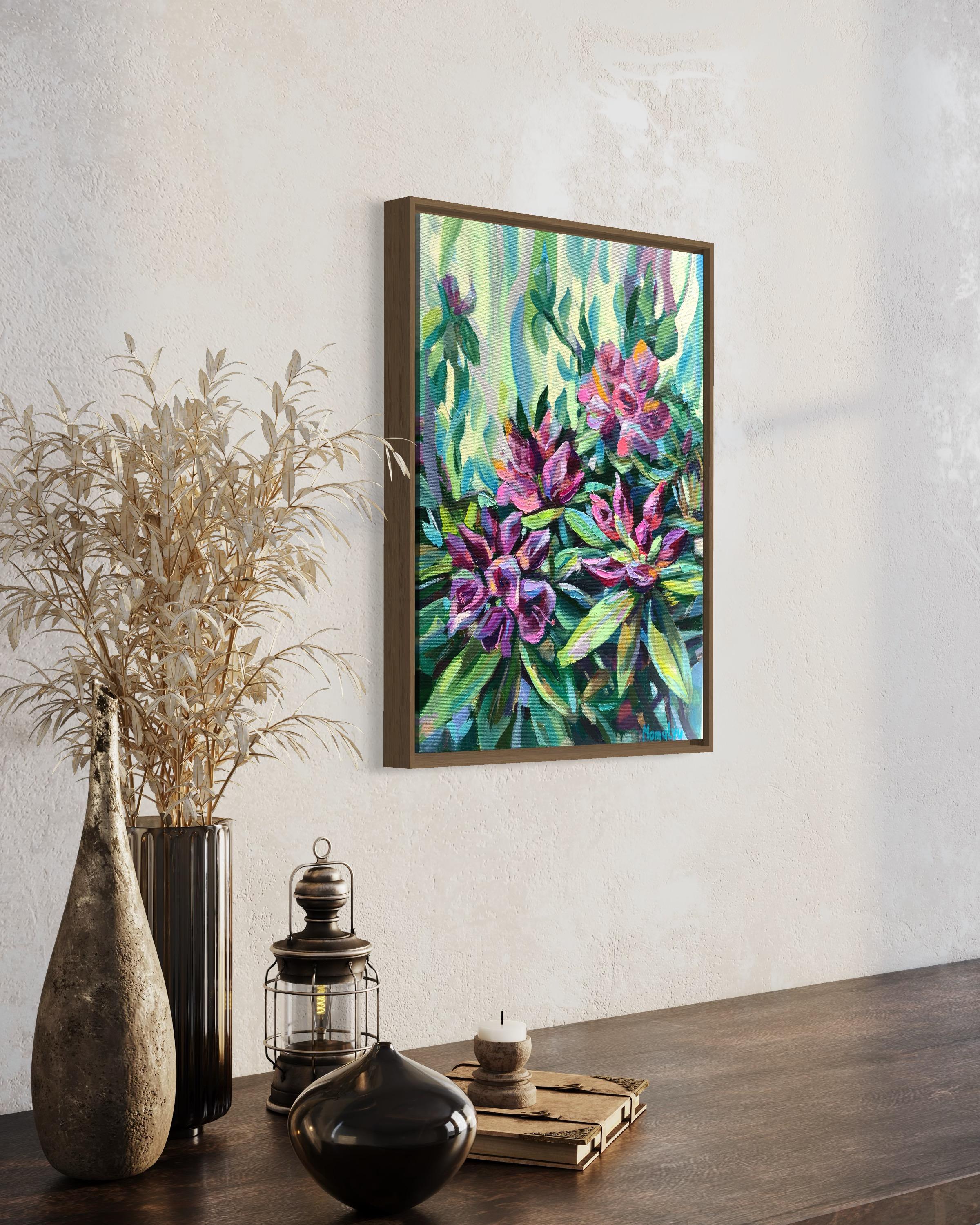 Rododendro. Floración alegre. Impresión Giclée sobre lienzo - Abstract Print Gris de Momalyu Liubov
