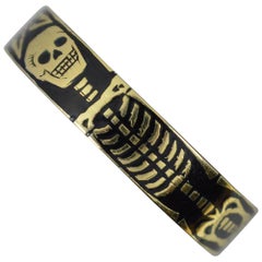Momento Mori 18 Karat Gold und schwarze Emaille Voll Skelett Band Ring