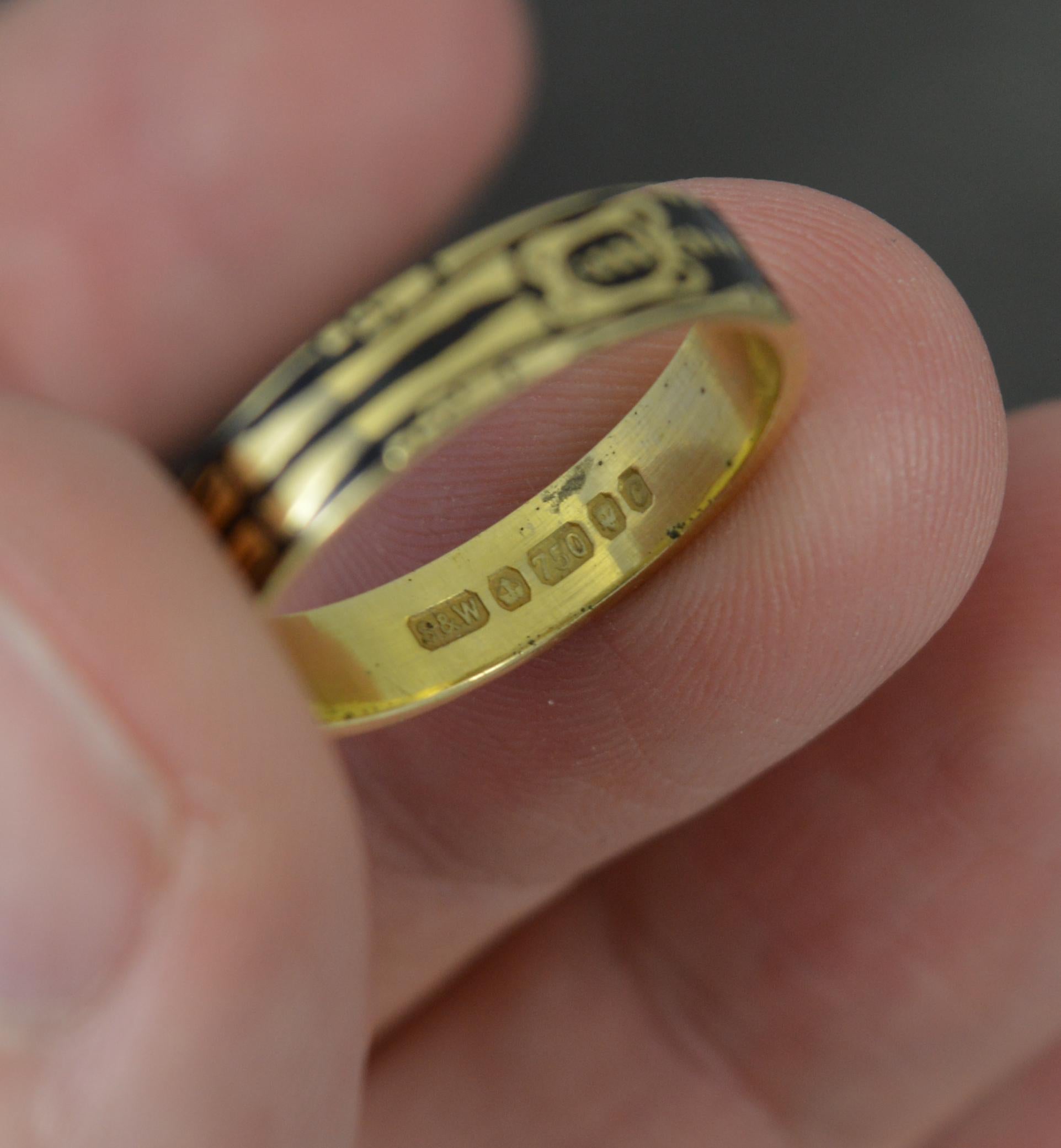 George III Momento Mori 18 Carat Gold and Black Enamel Full Skeleton Band Ring For Sale
