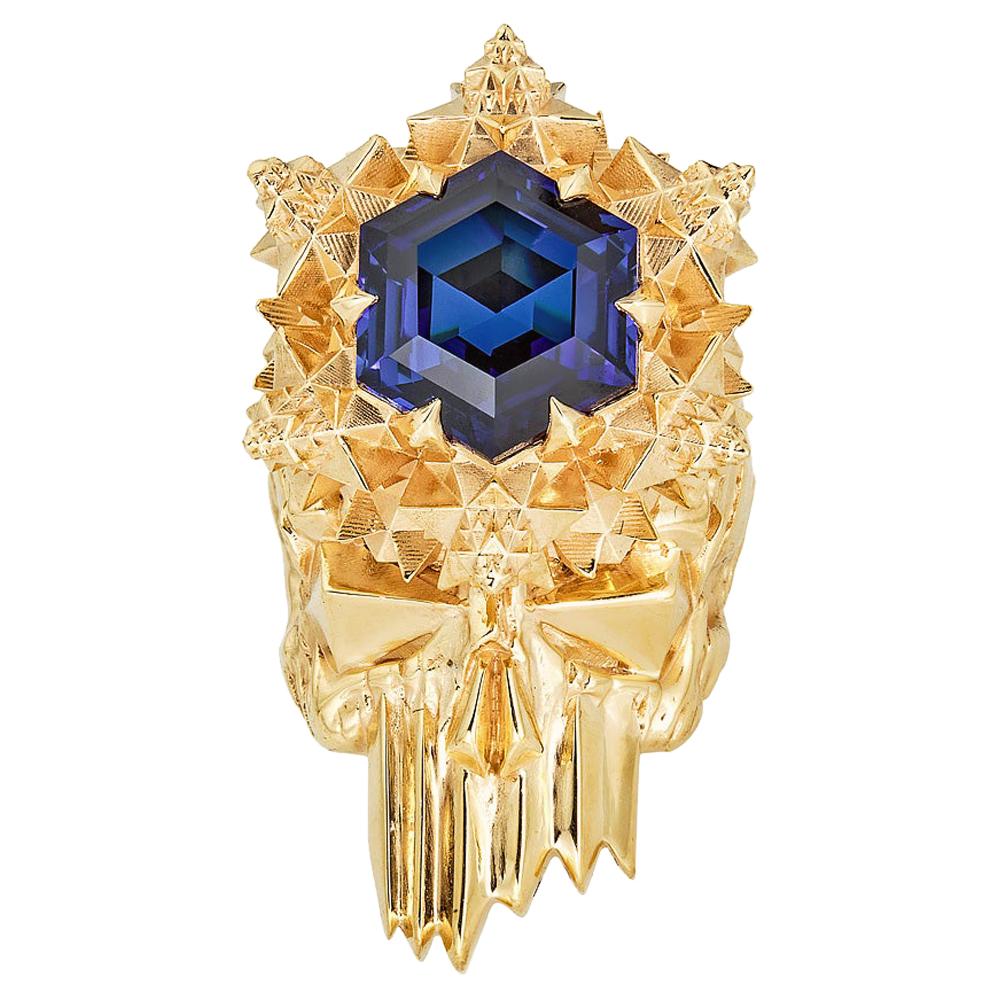 Momento Mori Sapphire Gold Skull Ring