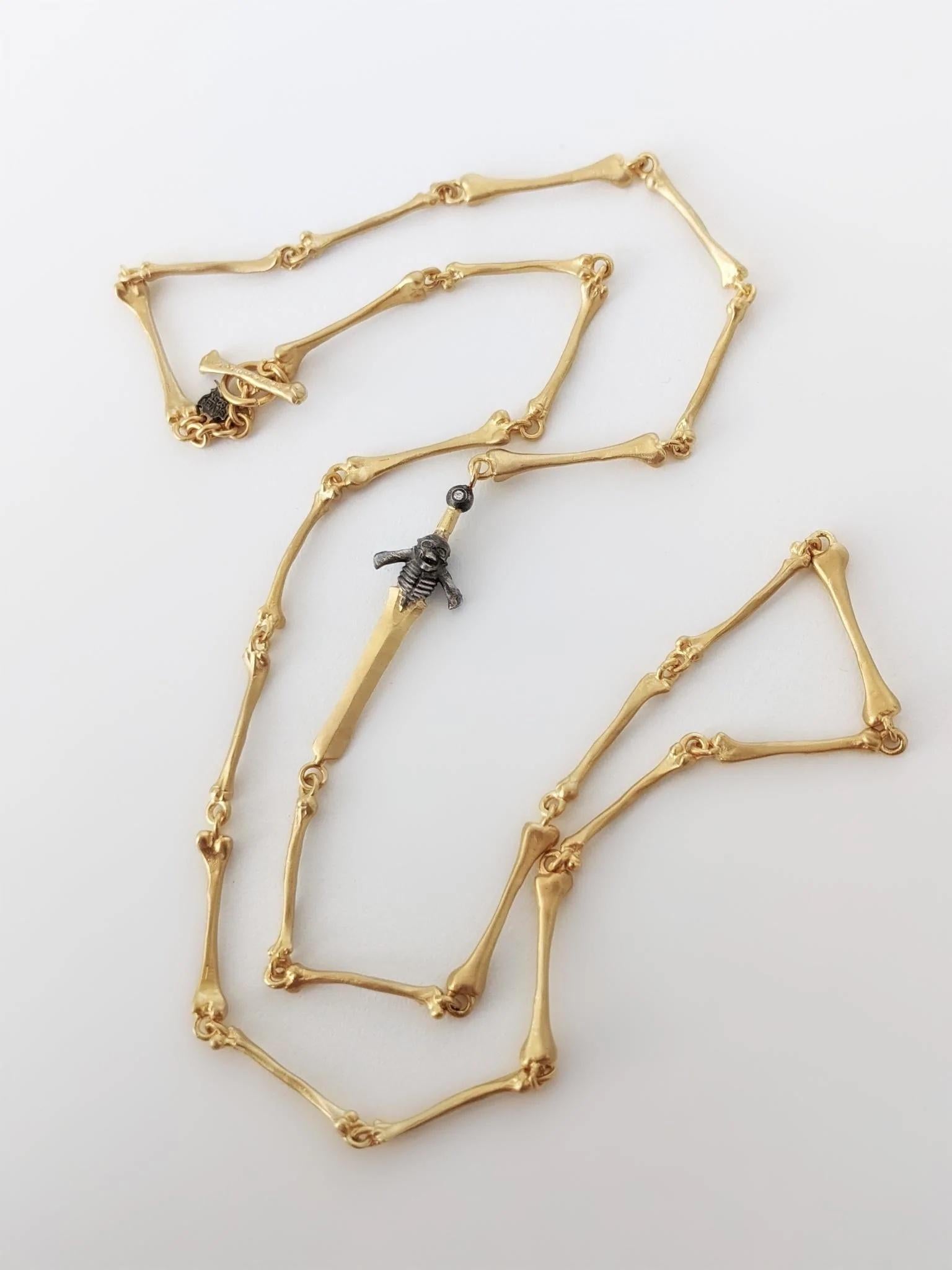 Byzantine Momento Mori Skeleton Bone Chain Necklace with Diamond Detail by Kurtulan