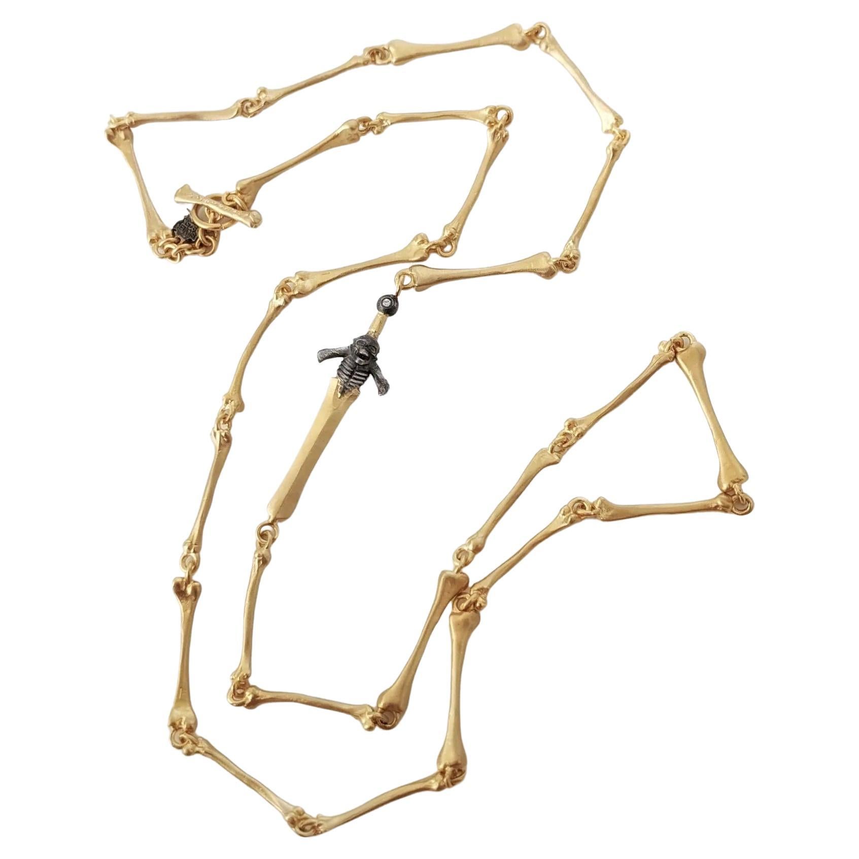 Momento Mori Skeleton Bone Chain Necklace with Diamond Detail by Kurtulan