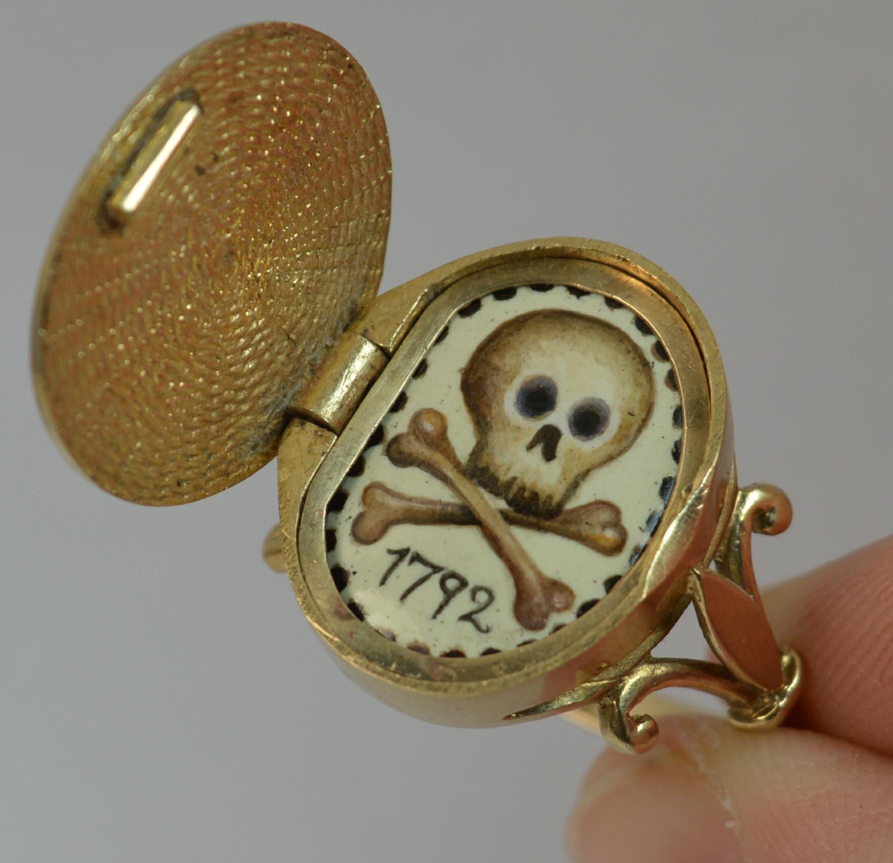 Women's or Men's Momento Mori Skull Design 9 Carat Gold Locket Signet Ring