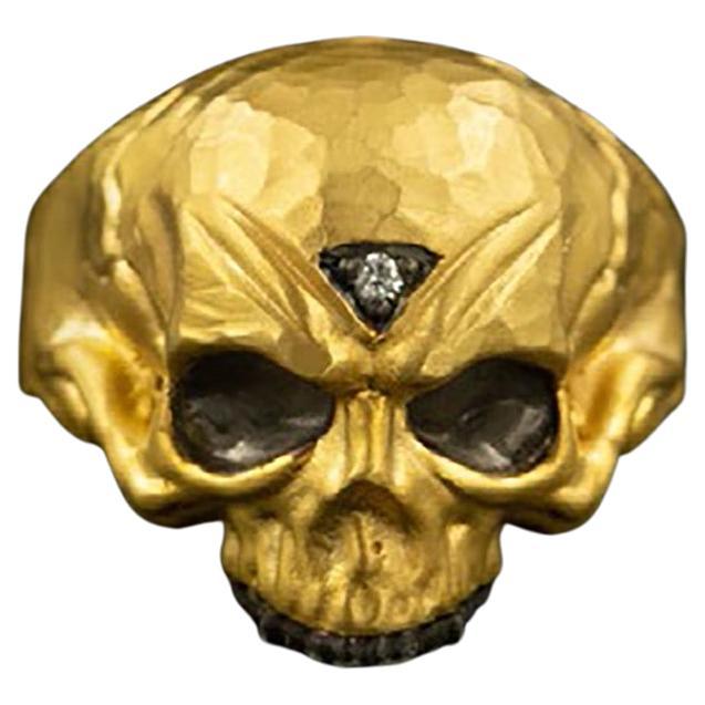 Momento Mori Skull Ring with Diamond 24K Gold & SS by Kurtulan Jewellery