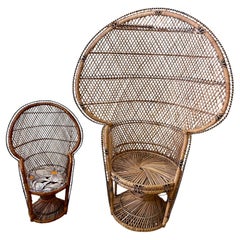 Mommy & Me Pr Small Large Rattan Emmanuelle Fan Peacock Bohemian Wicker Chairs