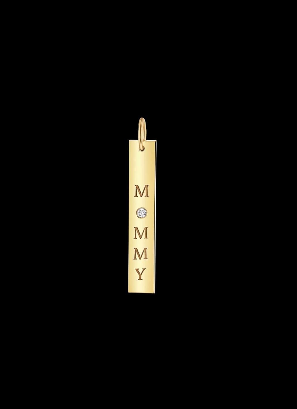 Women's or Men's Mommy Vertical Tag Charm Pendant 14K Solid Gold Diamond Mom Pendant Valentine. For Sale