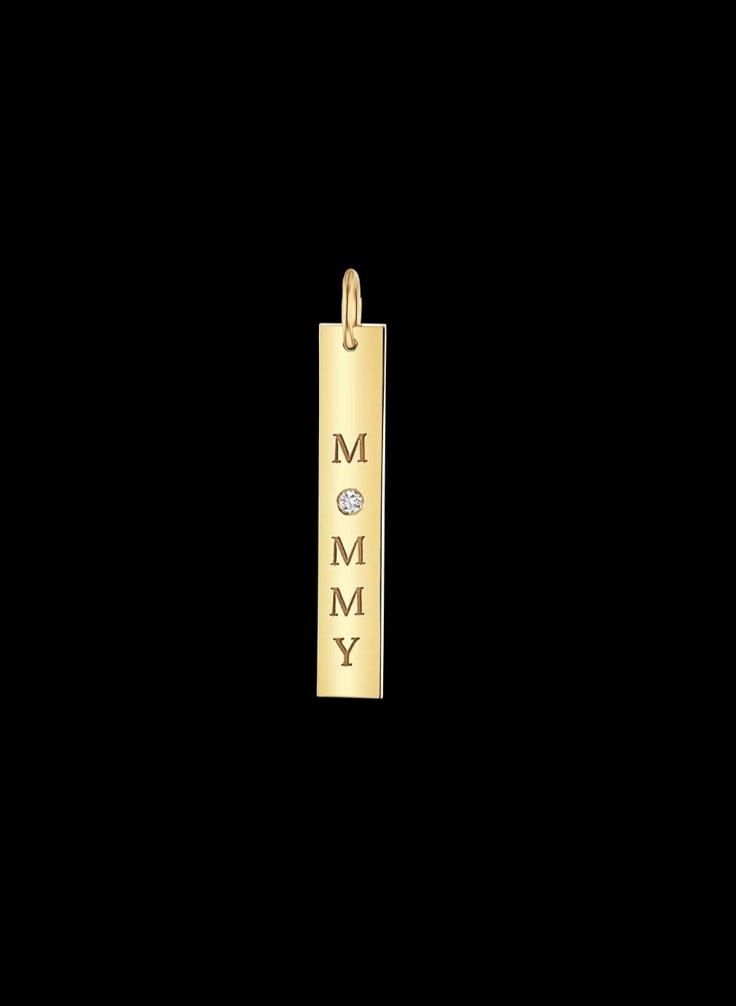 Mommy Vertical Tag Charm Pendant 14K Solid Gold Diamond Mom Pendant Valentine. For Sale 3