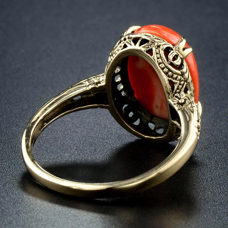 Oval Cut Momo Coral Cocktail Ring