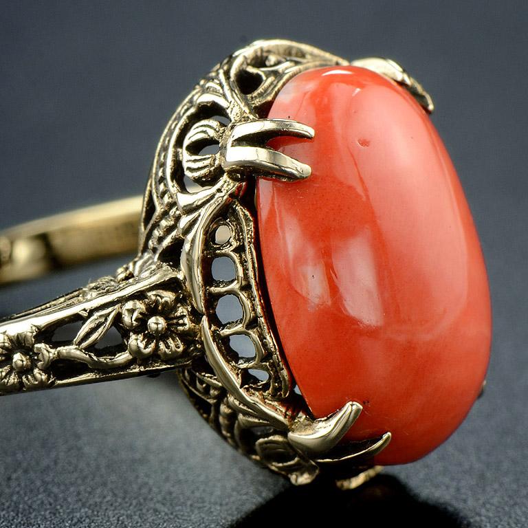 Momo Coral Cocktail Ring In New Condition In Bangkok, TH