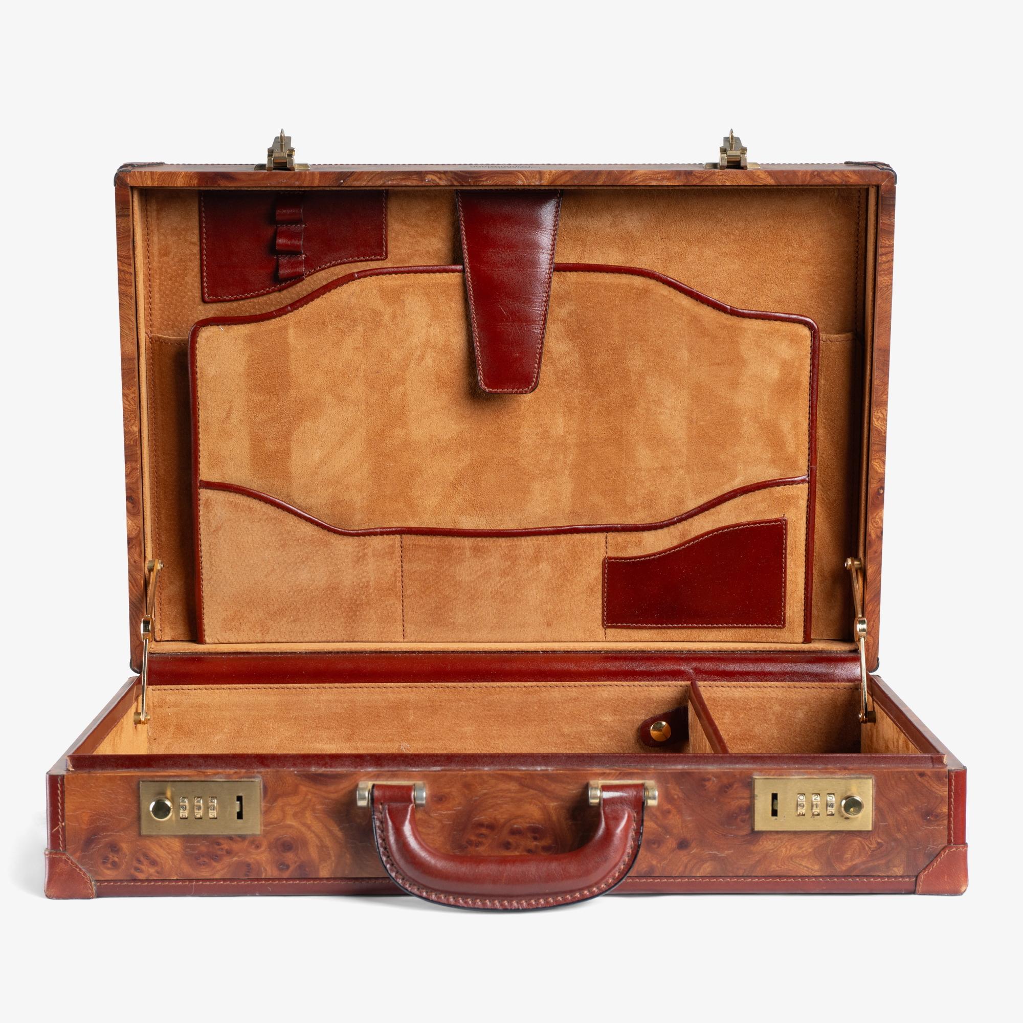 MOMODESIGN Italy Burlwood & Leather Attaché Briefcase For Sale 6
