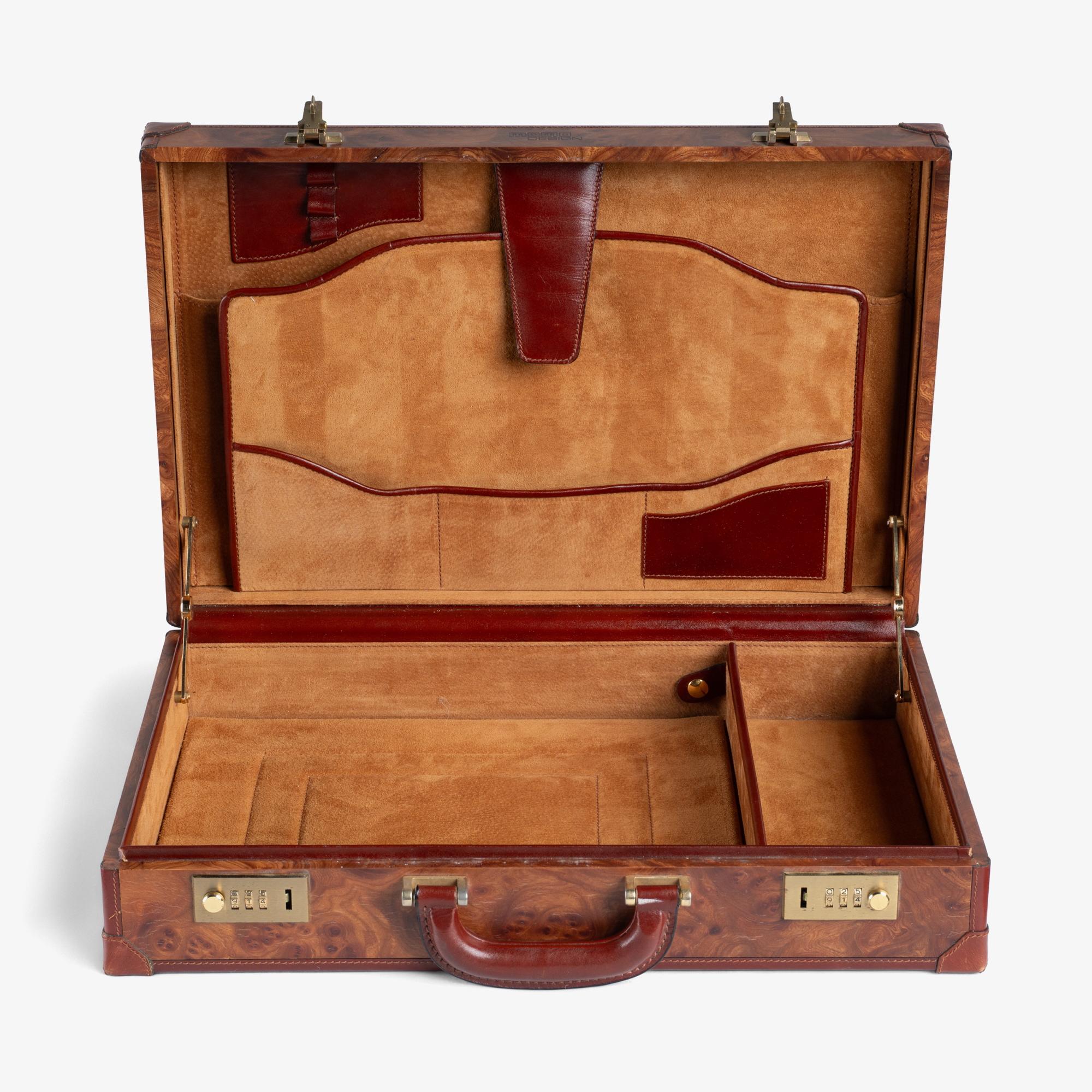 Modern MOMODESIGN Italy Burlwood & Leather Attaché Briefcase For Sale