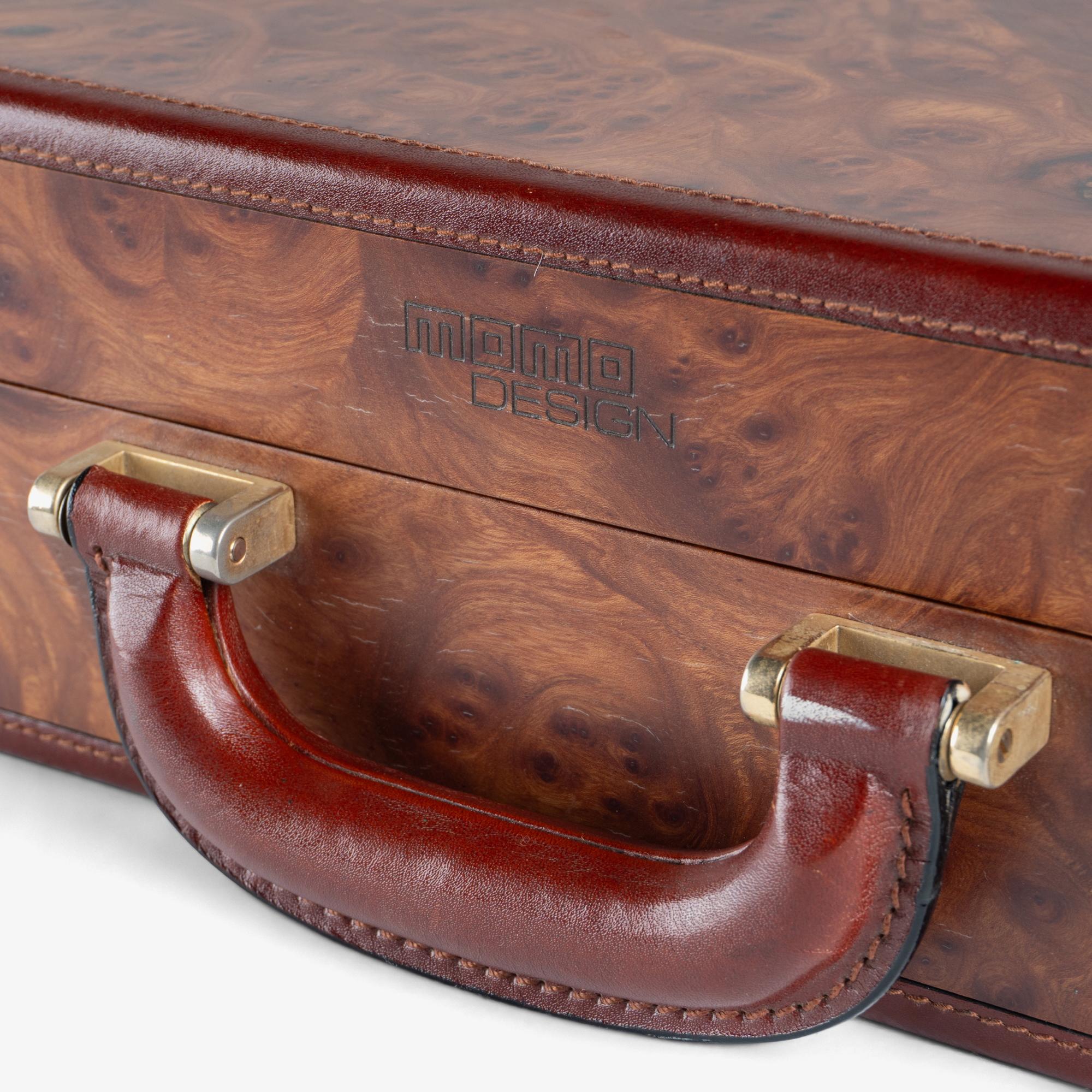 Late 20th Century MOMODESIGN Italy Burlwood & Leather Attaché Briefcase For Sale