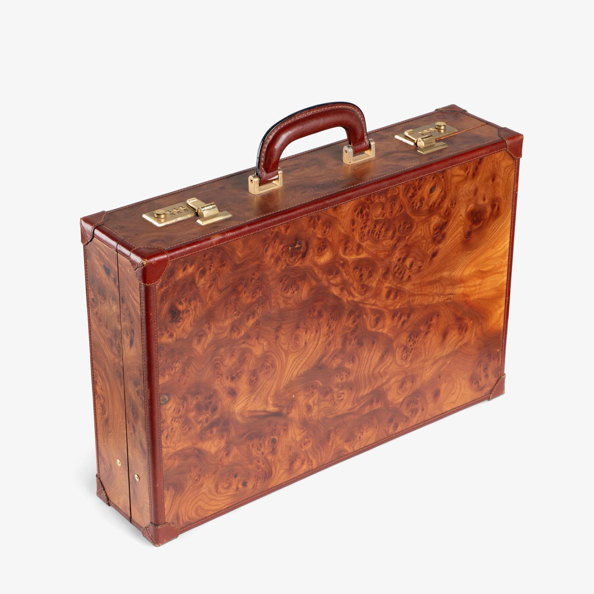 MOMODESIGN Italy Burlwood & Leather Attaché Briefcase For Sale 2
