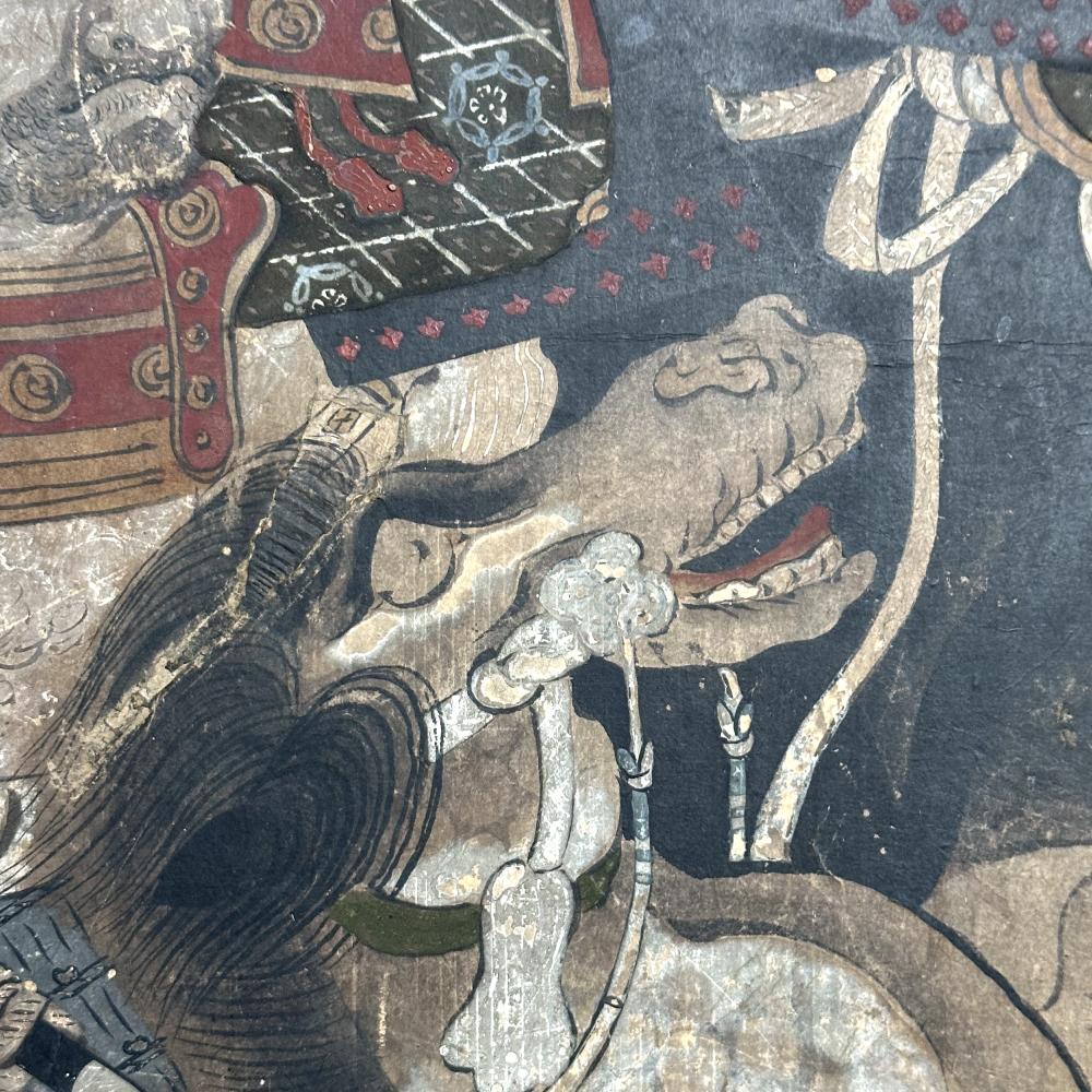 Silver Leaf Momoyama Period Samurai Screen with Meiji Reframing