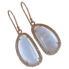 "Mom's Halo" Freeform Mother of Pearl Danglies with 0.33ct Diamonds in Rose Gold