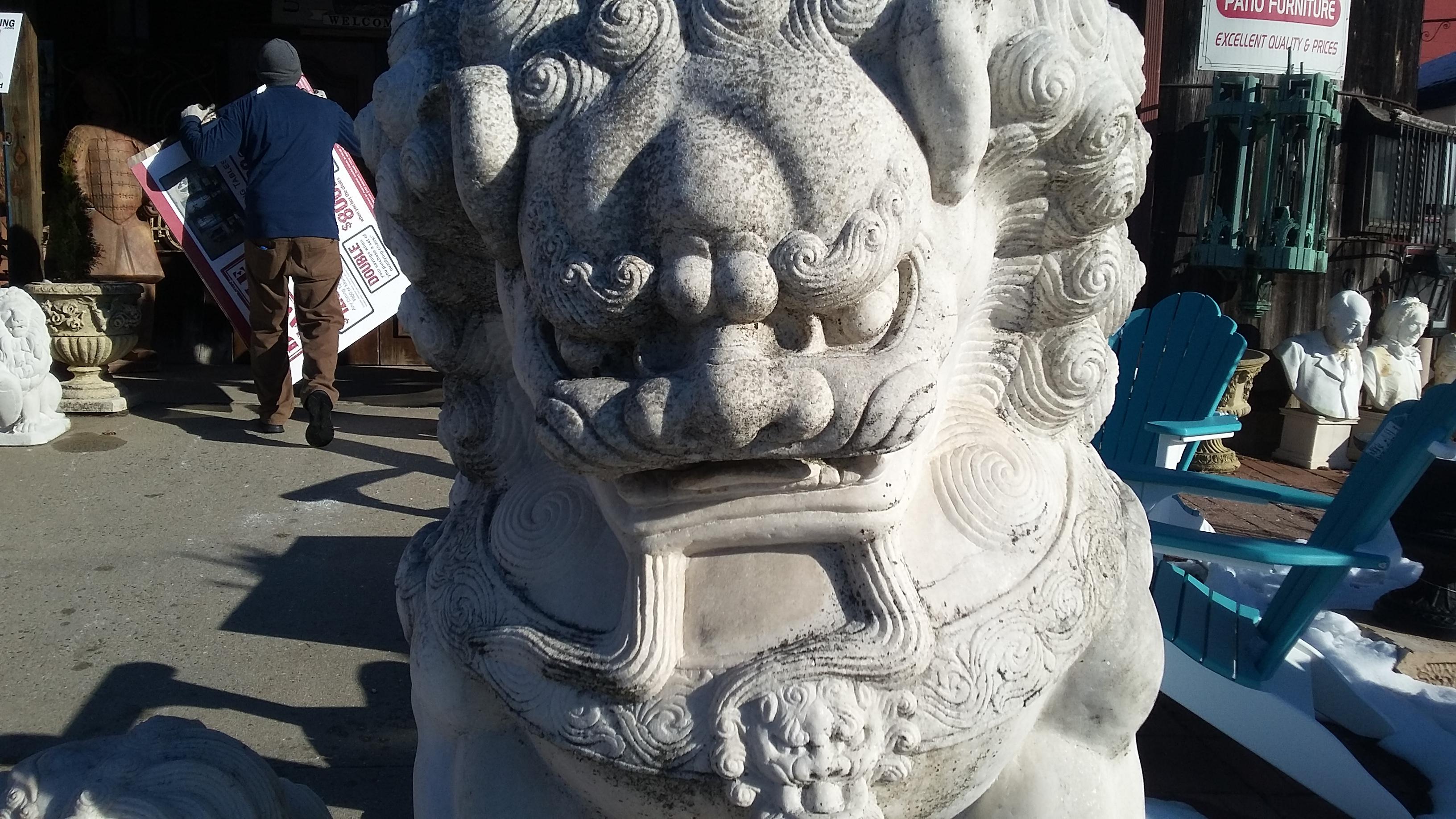 Monumental Carved Pair of Marble Foo Dogs from China For Sale 10