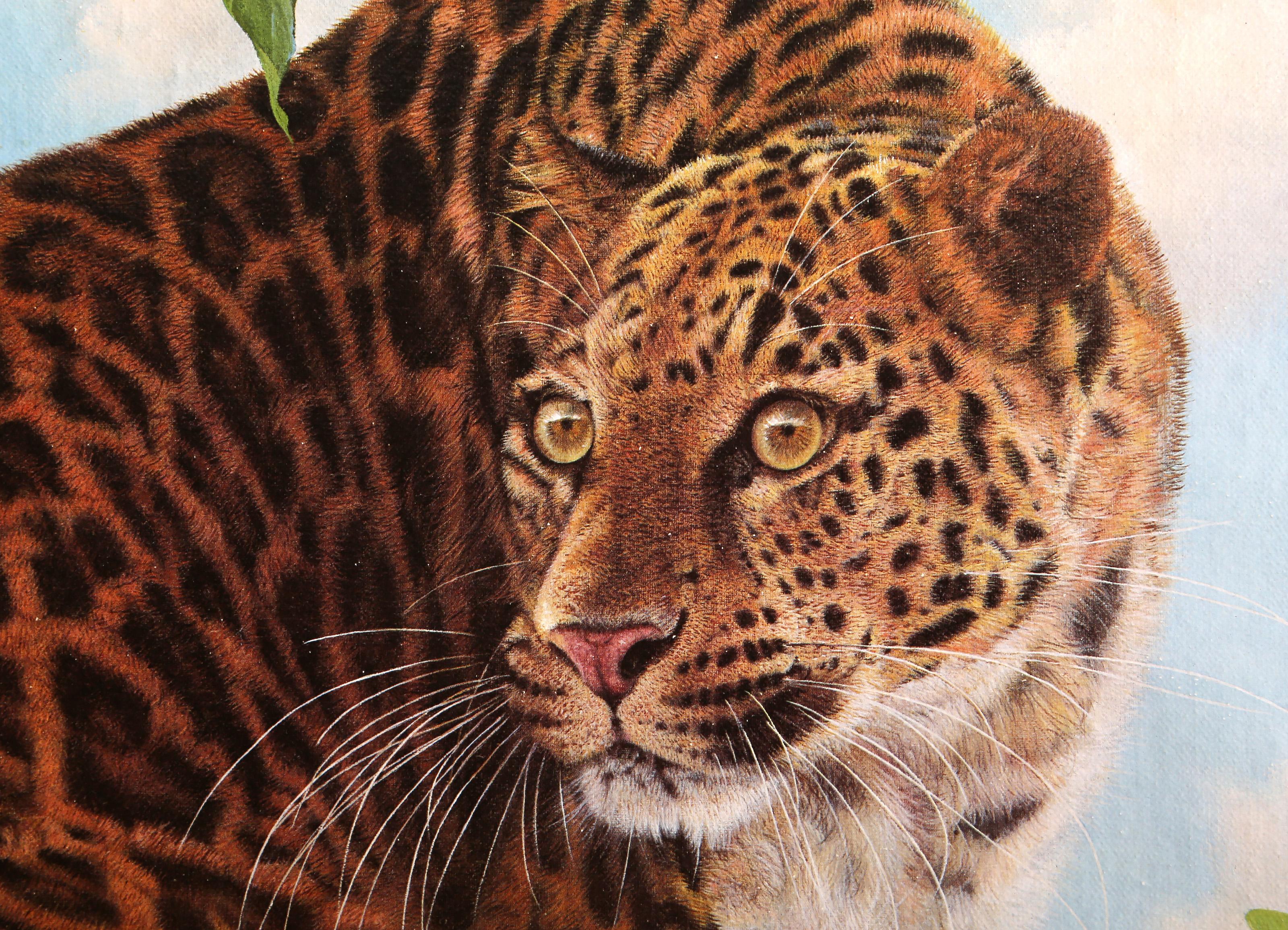 Leopard in Tree, Wildlife Collotype on Canvas by Mon Han Lee For Sale 1