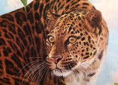 Leopard in Tree, Wildlife Collotype on Canvas by Mon Han Lee