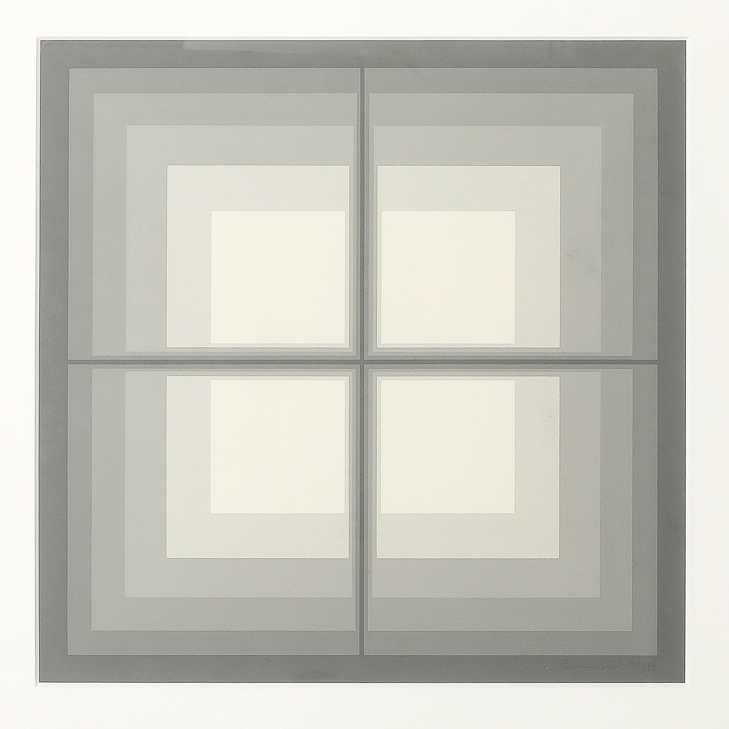 Mon Levinson Modernist Abstract Geometric Screen Print in Grey Squares For Sale 1
