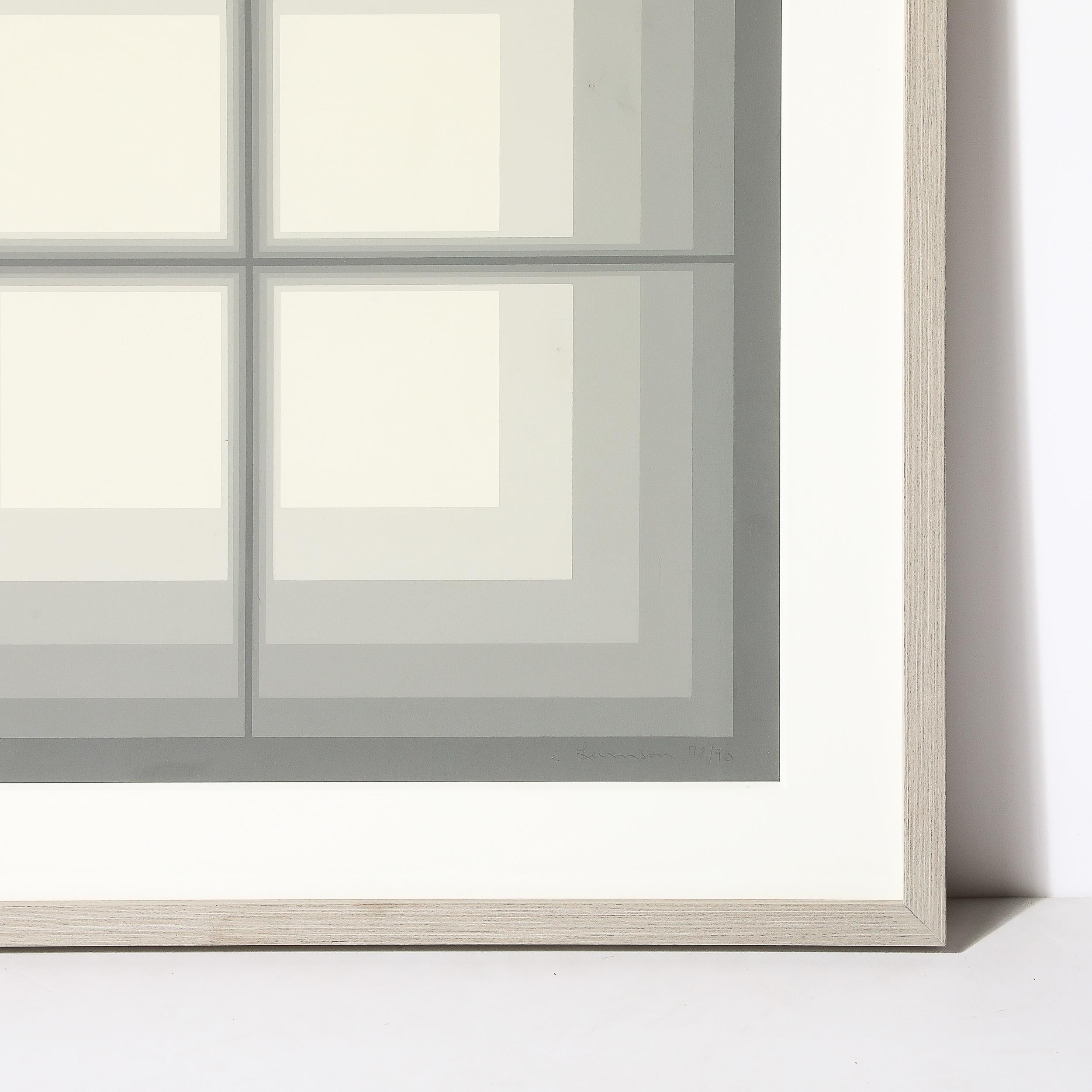 Serigrafia geometrica astratta modernista di Mon Levinson a quadrati grigi in vendita 3