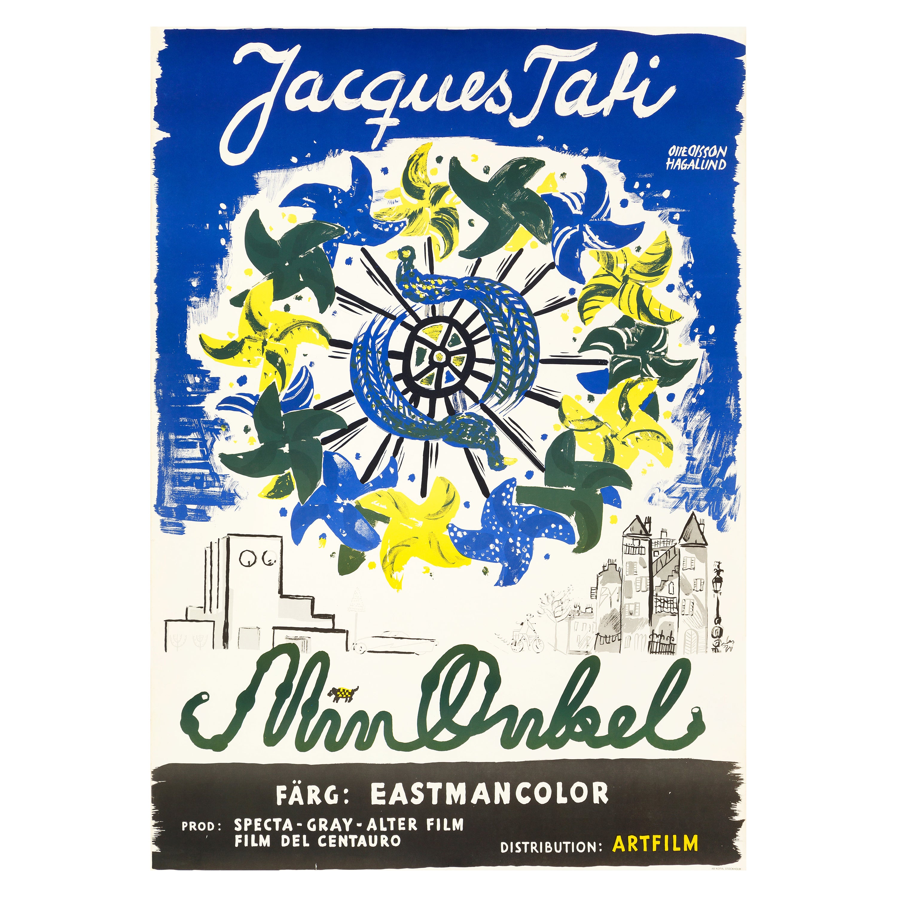 'Mon Oncle' Original Vintage Movie Poster by Olle Olsson Hagalund, Swedish, 1959