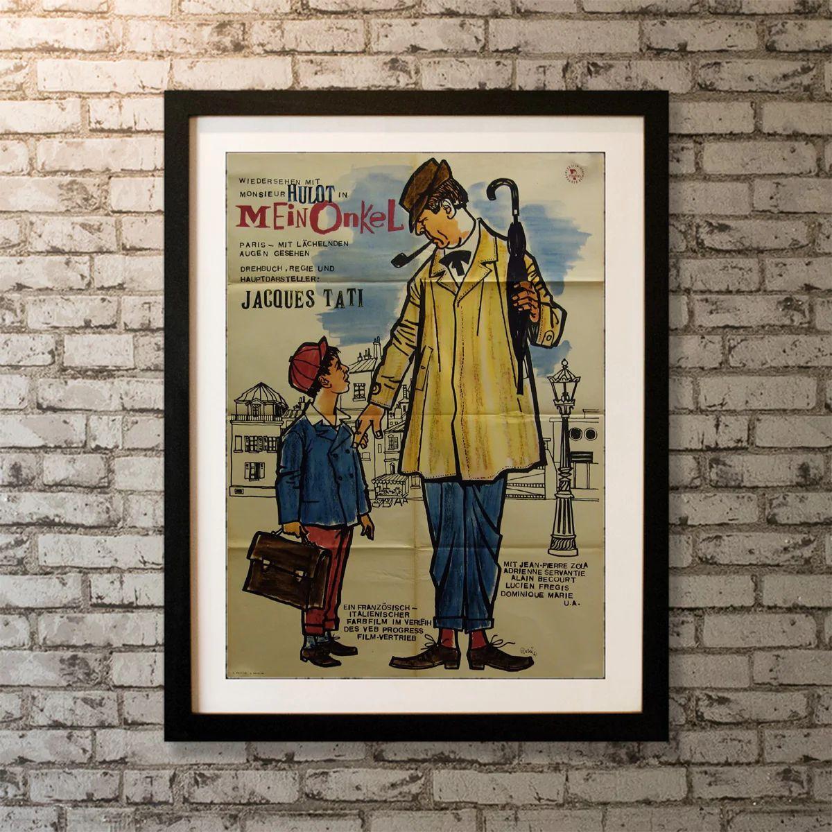 Mon Oncle, Unframed Poster, 1958

Original German Plakat (23 X 33 Inches). Monsieur Hulot visits the technology-driven world of his sister, brother-in-law, and nephew, but he can't quite fit into the surroundings.

Year: 1958
Nationality: