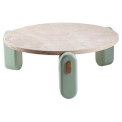 Mona Center Table with Travertine Top, Jade Lacquered Feet and Wood Structure