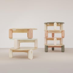 Mona Center Table with Travertine Top, Powder Lacquered Feet and Wood Structure