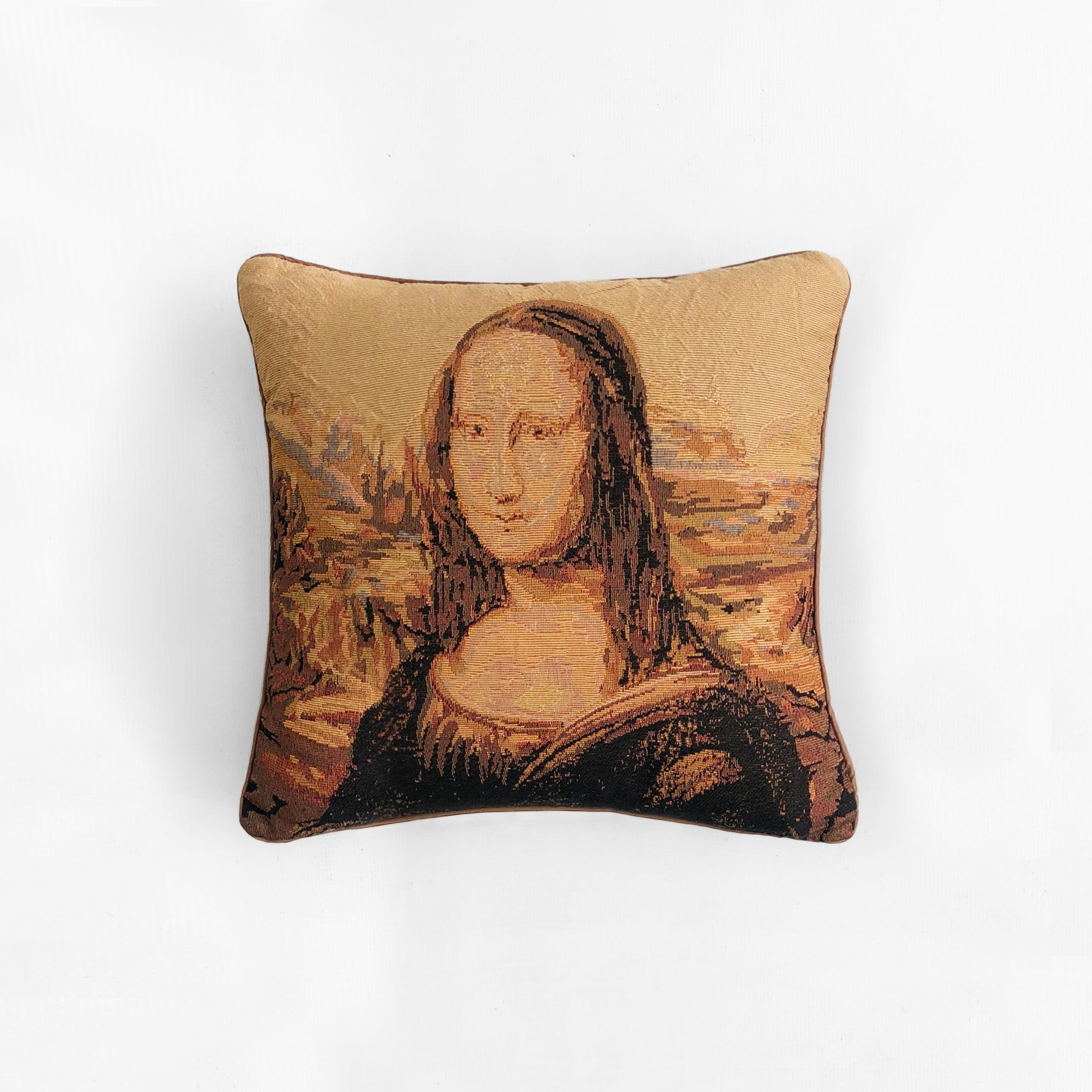 The Mona Lisa is possibly the most famous artwork in the world, and these comfortable cushions faithfully recreate Leonardo da Vinci’s masterpiece in warm yellows, browns, and oranges made of a weave imitating cross-stitch.

The vintage mixed poly