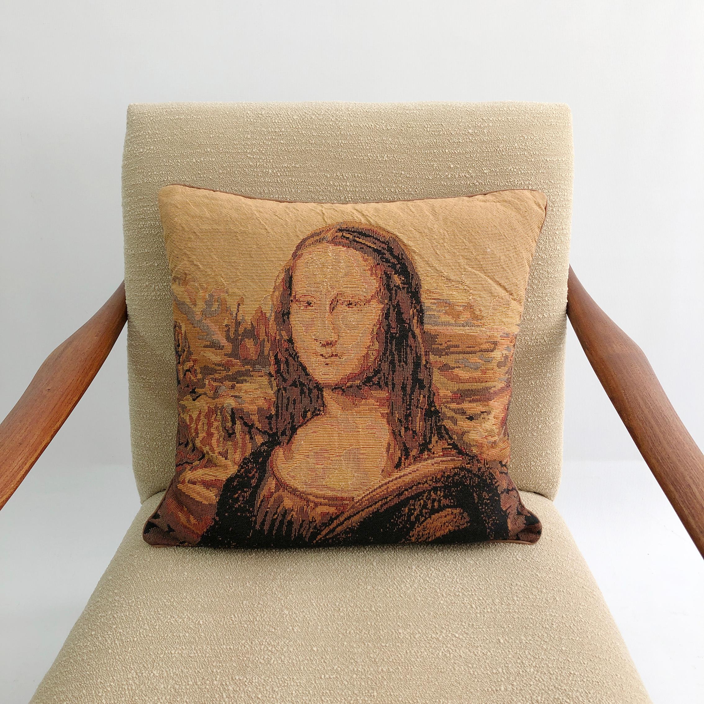French Mona Lisa Cushions Louvre 1970s 1980s Da Vinci Art Bed Sofa Armchair Boho Decor  For Sale