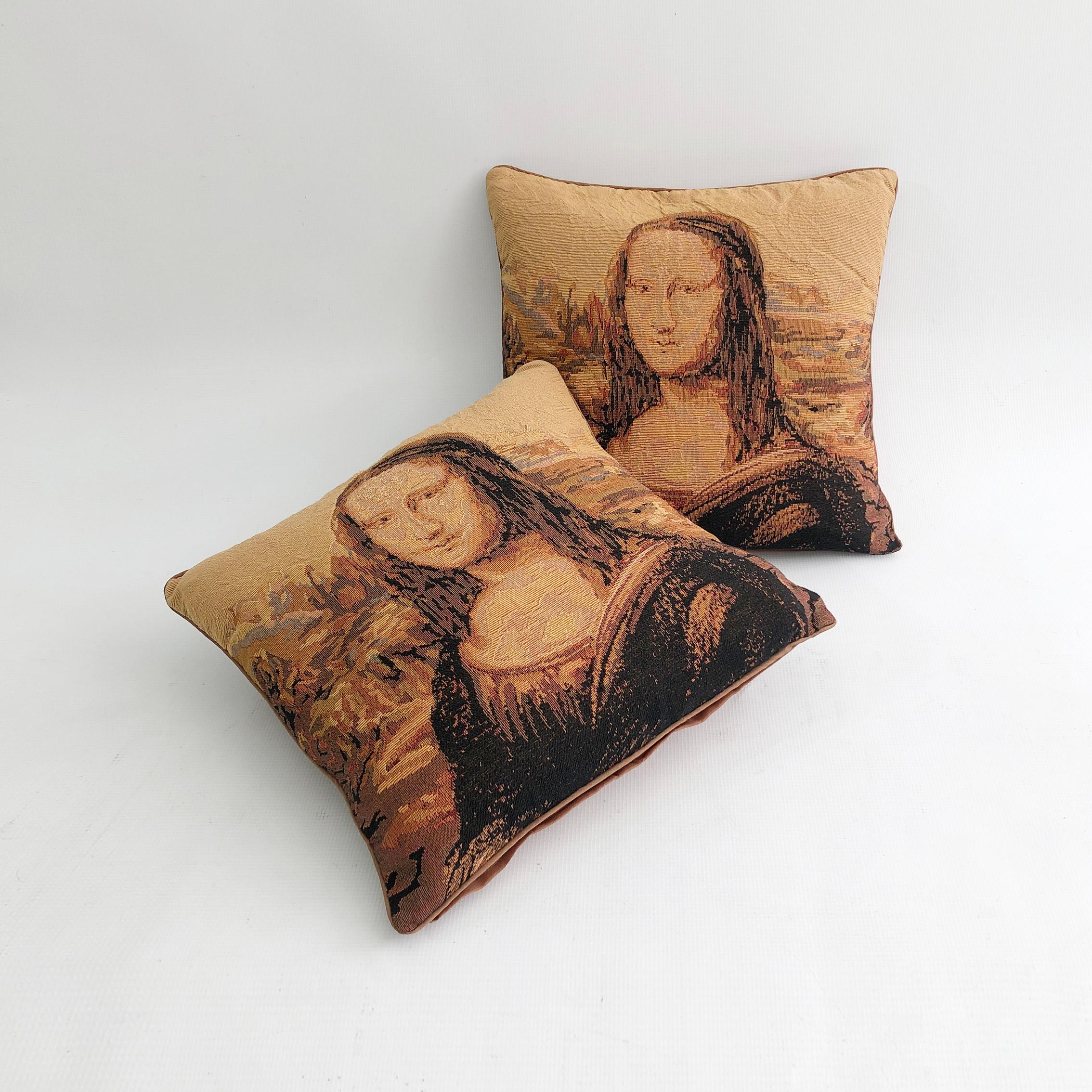 Mona Lisa Cushions Louvre 1970s 1980s Da Vinci Art Bed Sofa Armchair Boho Decor  In Good Condition For Sale In London, GB