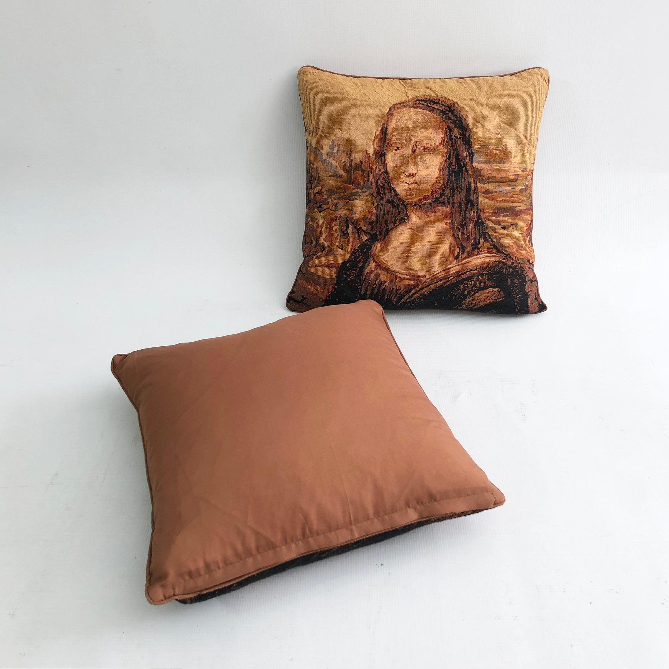 Late 20th Century Mona Lisa Cushions Louvre 1970s 1980s Da Vinci Art Bed Sofa Armchair Boho Decor  For Sale