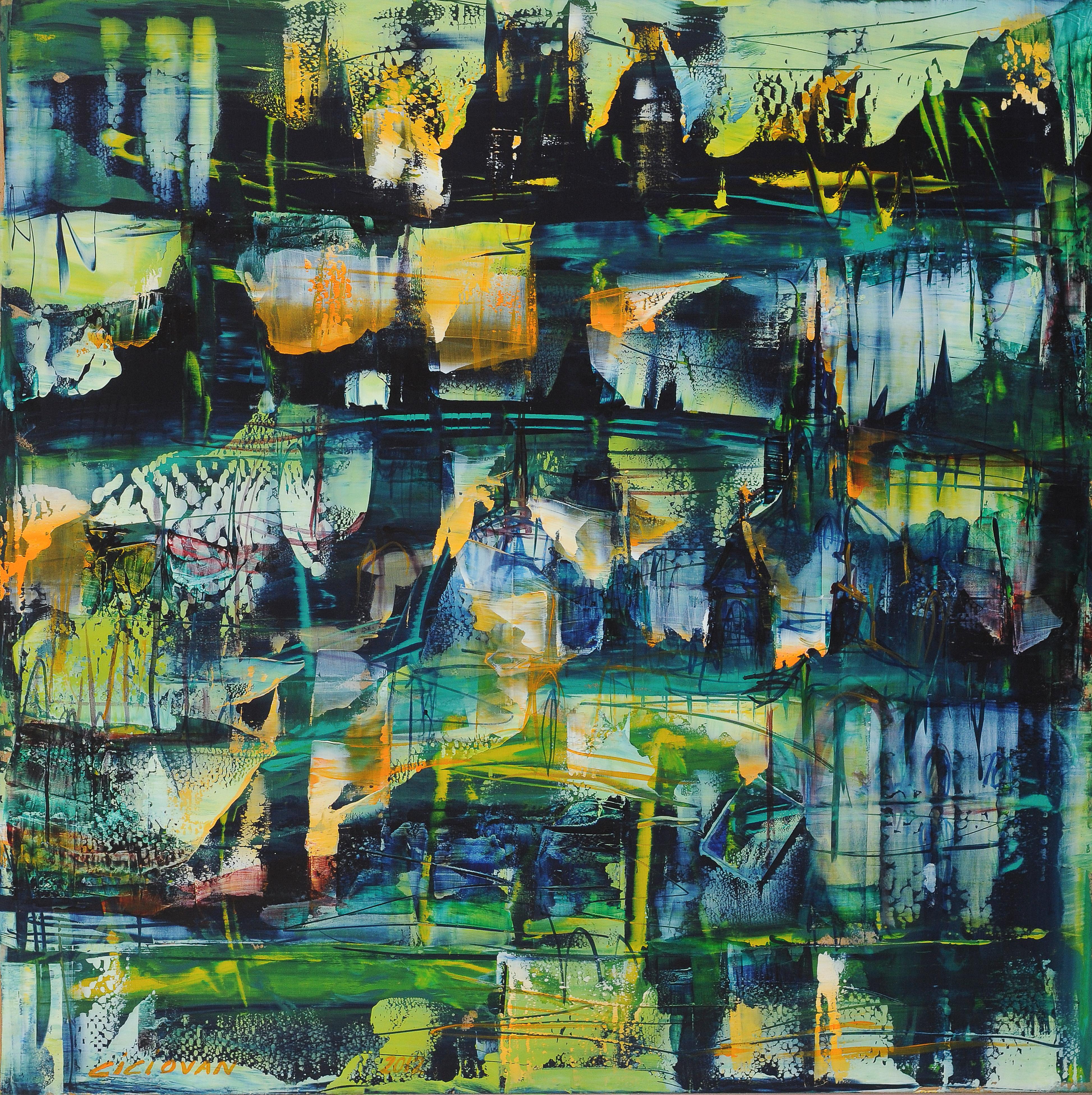 Mona Maria Ciciovan Abstract Painting - A City Asleep by M. M. Ciciovan, Abstract Oil Painting, 2012