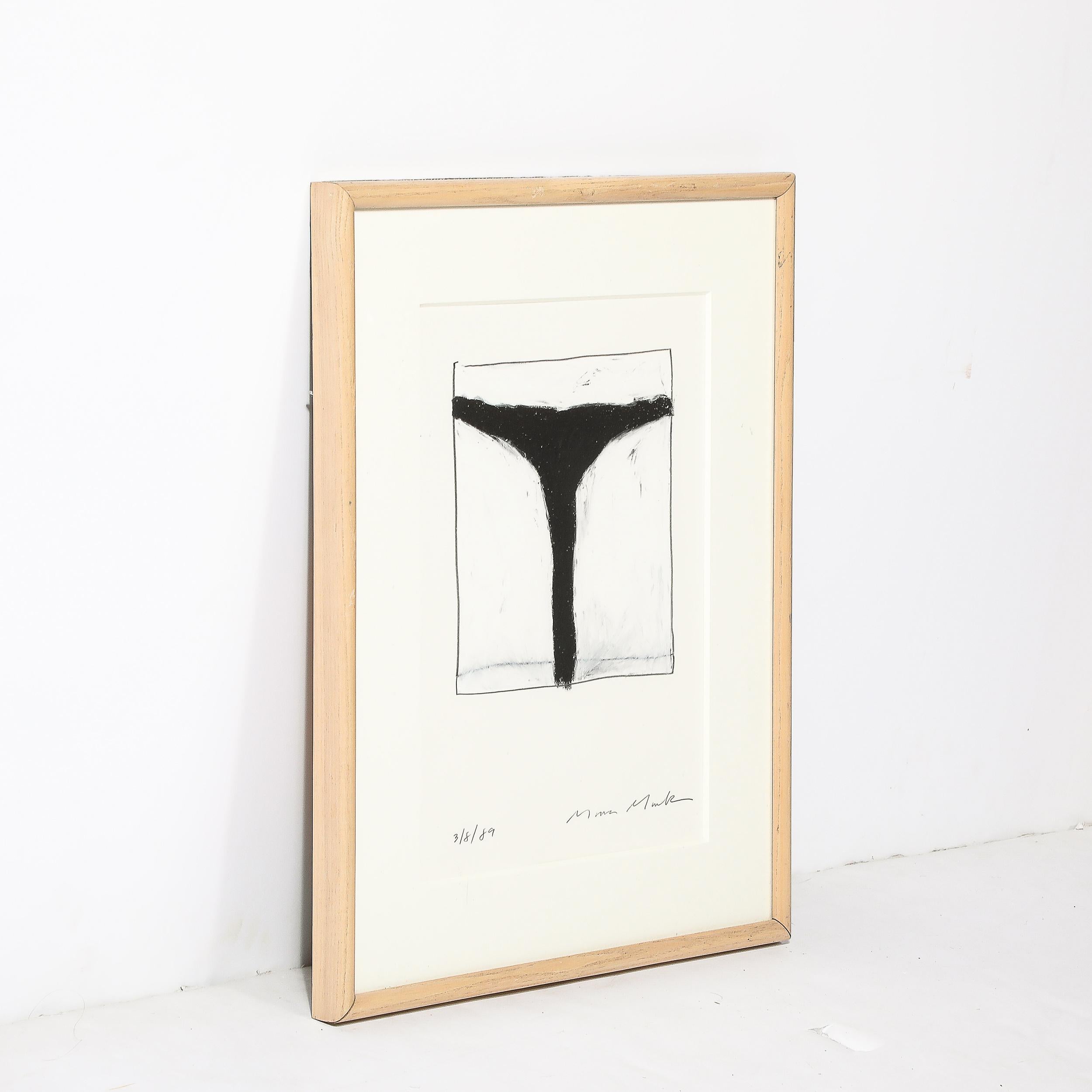 Mid-Century Modernist Abstract Lithograph in White and Black Signed Mona Mark - Print by Mona Mark 