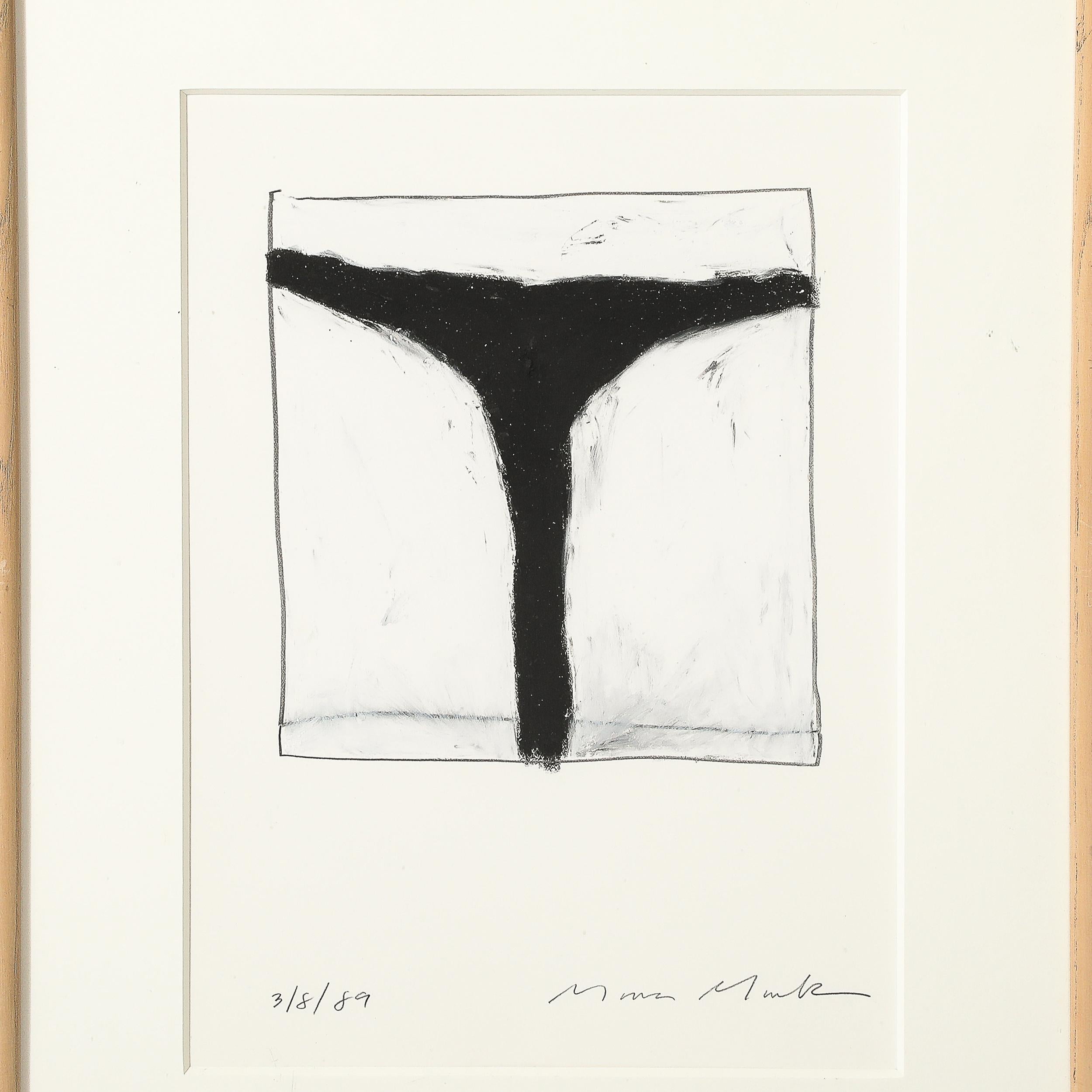 Mid-Century Modernist Abstract Lithograph in White and Black Signed Mona Mark - Beige Abstract Print by Mona Mark 