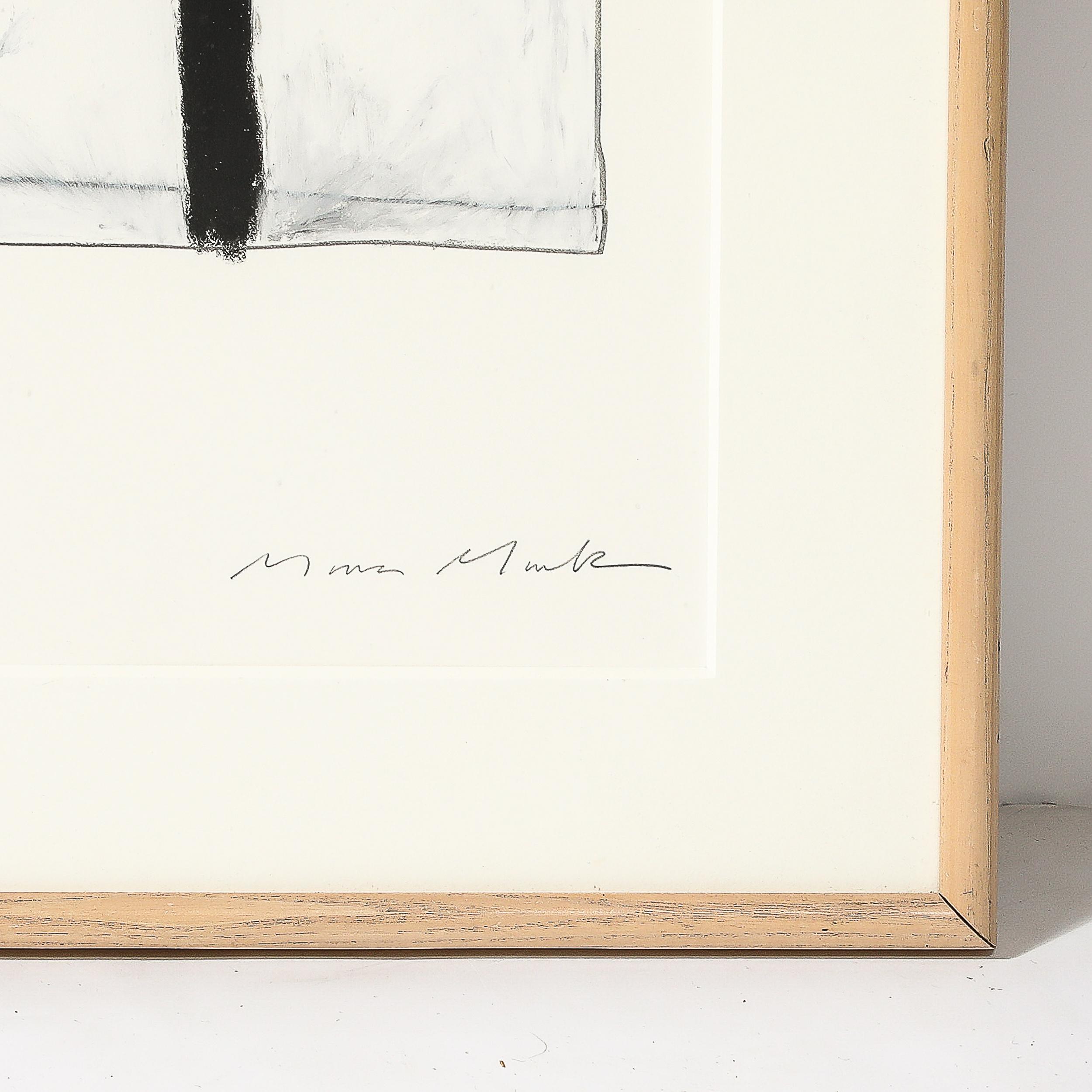 Mid-Century Modernist Abstract Lithograph in White and Black Signed Mona Mark For Sale 1