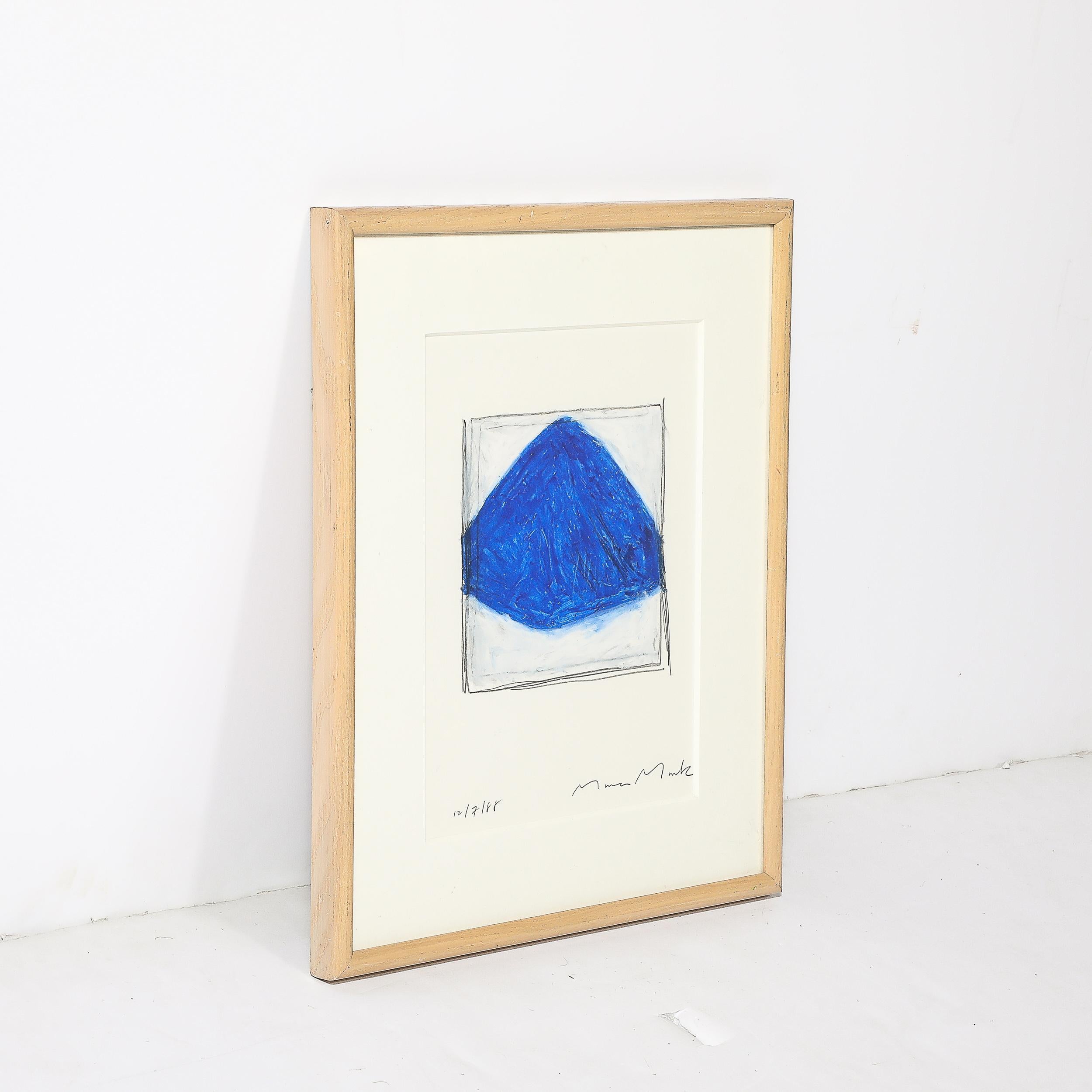 Mid-Century Modernist Abstract Lithograph in Blue and White Signed Mona Mark For Sale 1