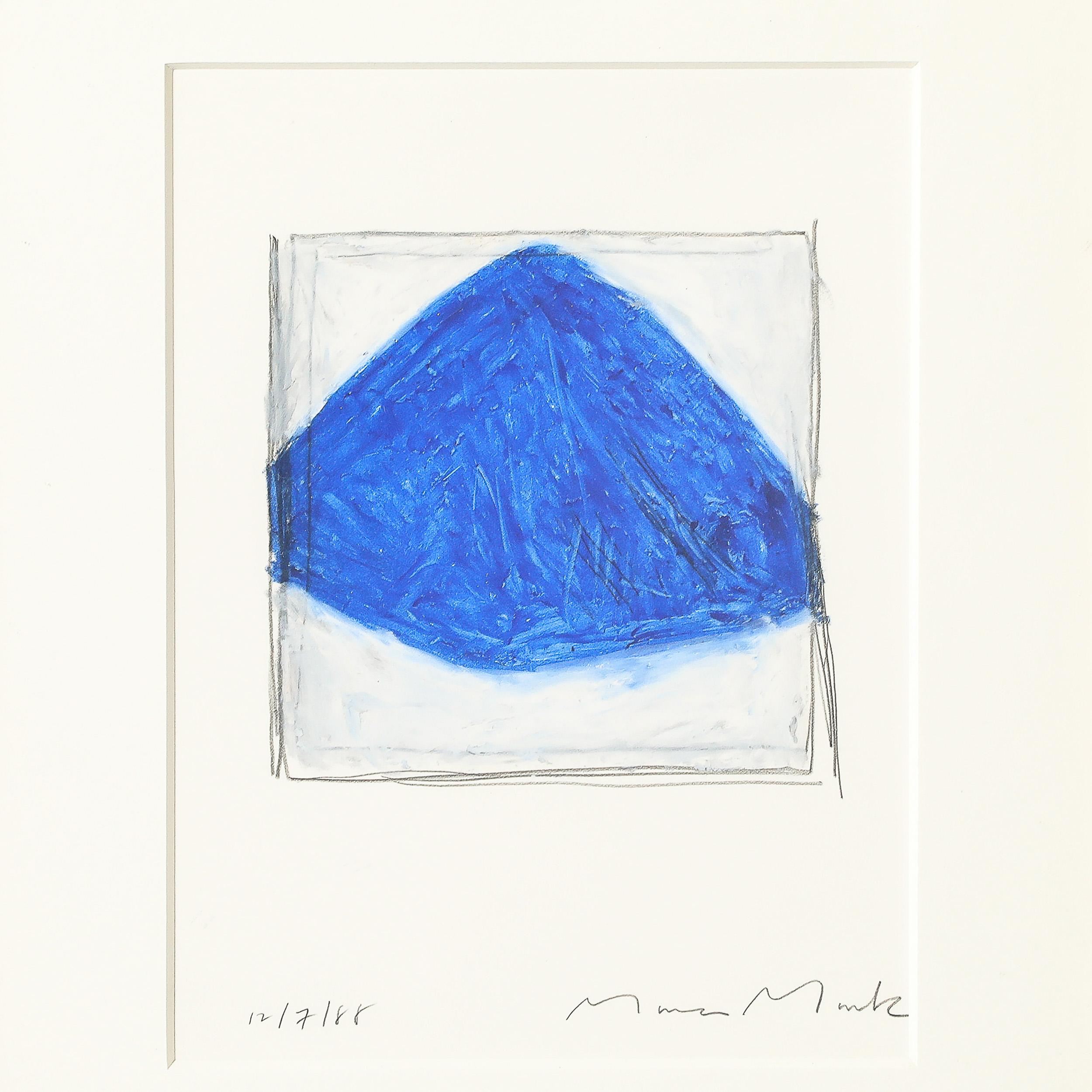 Mid-Century Modernist Abstract Lithograph in Blue and White Signed Mona Mark For Sale 2