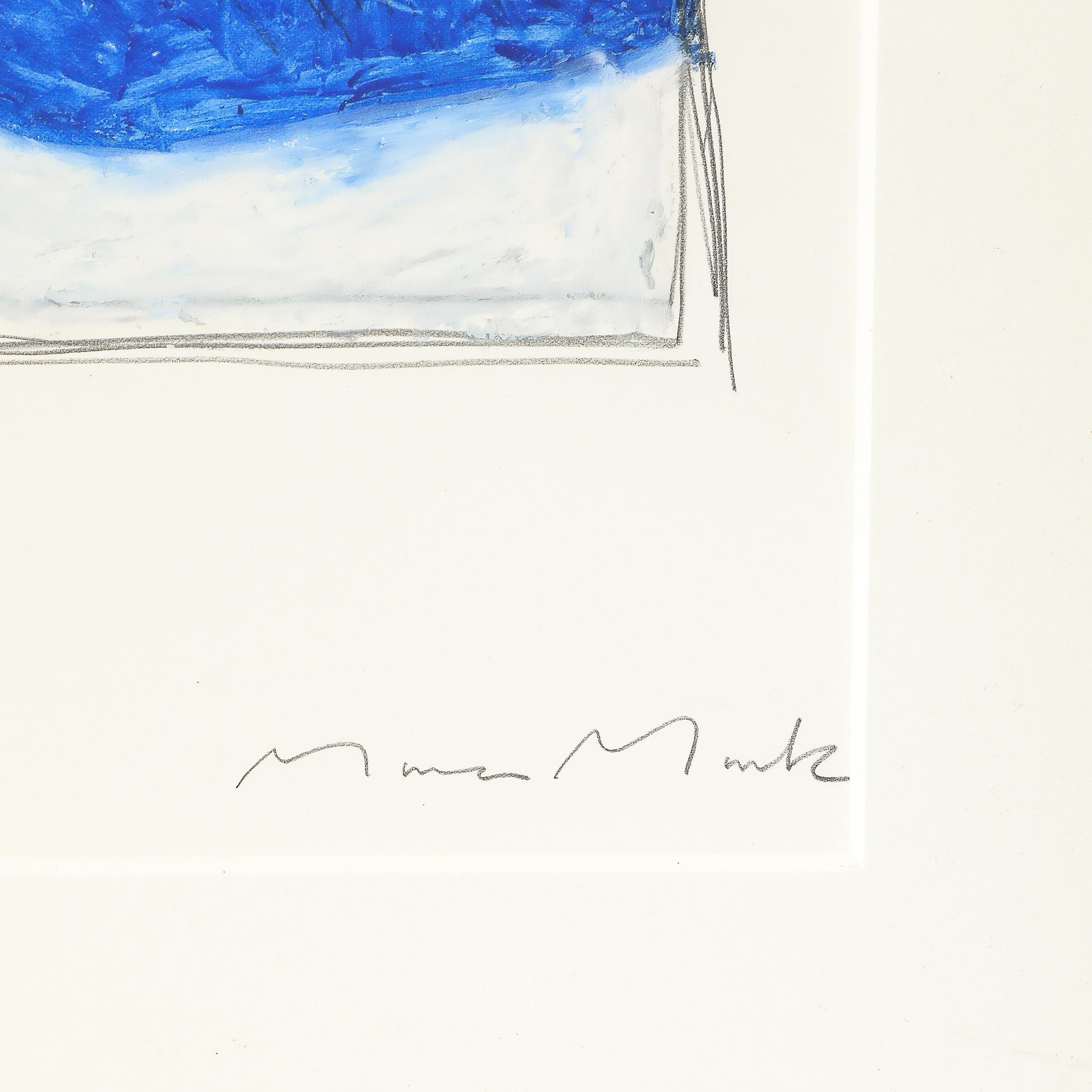 Mid-Century Modernist Abstract Lithograph in Blue and White Signed Mona Mark For Sale 5