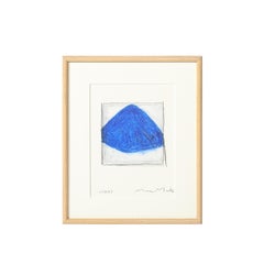 Litografia astratta modernista di metà secolo in blu e bianco firmata Mona Mark