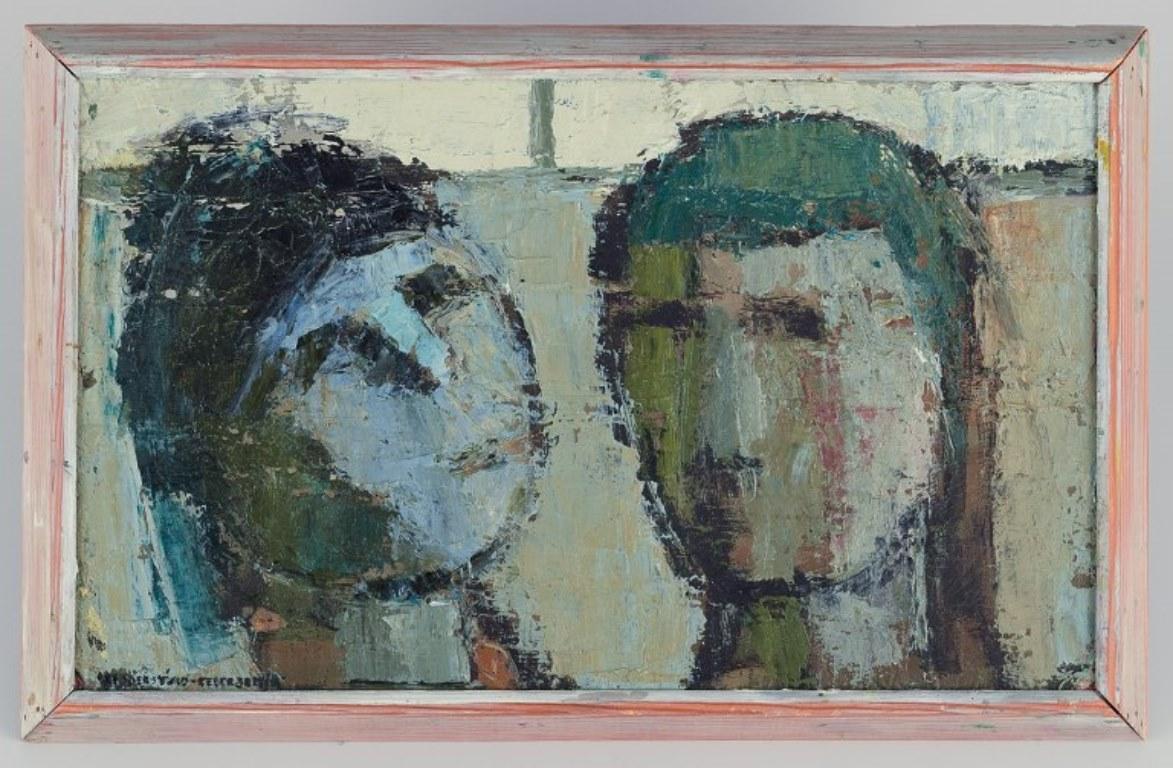 Mona Ridderstad-Cedergren, Swedish artist. Oil on board.
Double portrait of man and woman.
Abstract style. Thick strokes.
Approximately from the 1960s.
Signed.
In excellent condition.
Dimensions: 38.0 cm x 23.0 cm.
Total dimensions: 43.5 cm x 27.0