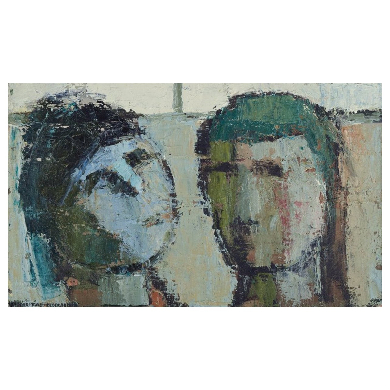 Mona Ridderstad-Cedergren. Öl auf Karton. Doppelporträt von Mann und Frau