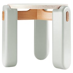 Mona Side Table with Travertine Top, Jade Lacquered Feet and Wood Structure
