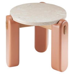 Table d'appoint Mona avec plateau en travertin, pieds laqués en jade et structure en bois