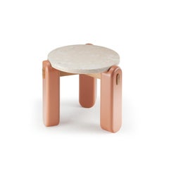 Mona Side Table with Travertine Top, Powder Lacquered Feet and Wood Structure