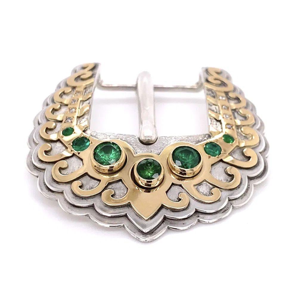 Mona Van Riper Designer Tsavorite e diamanti Set di fibbie in oro e argento da 4 pezzi In condizioni ottime in vendita a Montreal, QC